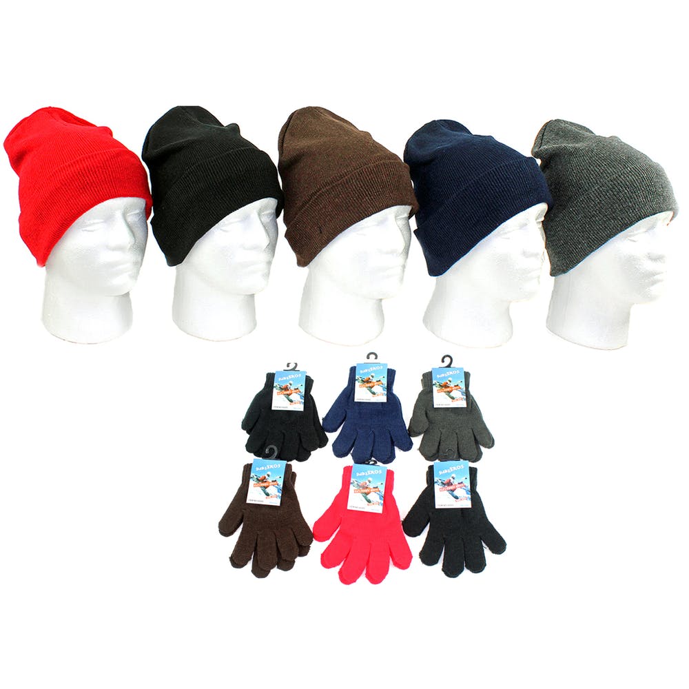 Kids' Hats & Magic Glove Combos - Cuffed Knit Assorted Colors 2