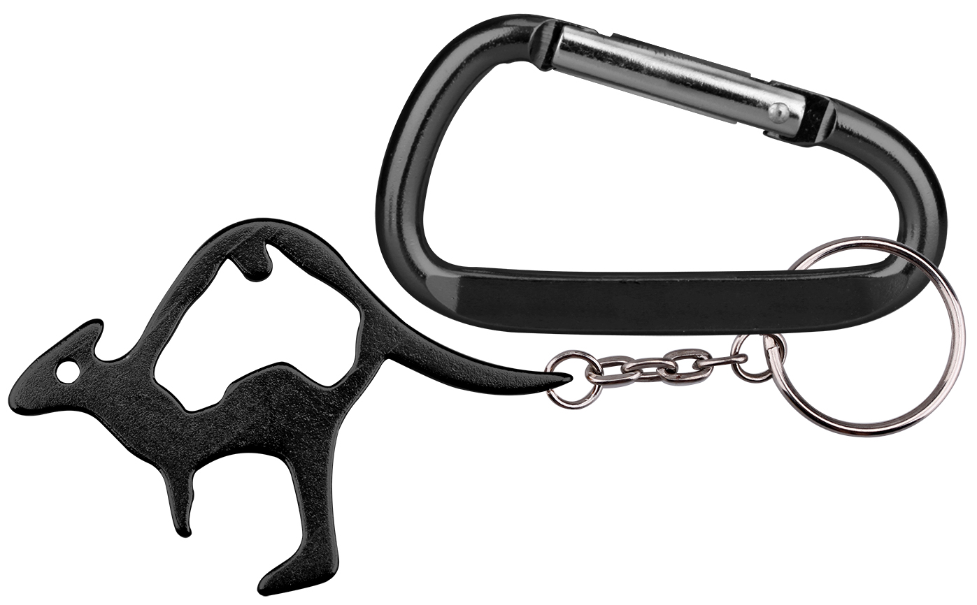 Kangaroo shaped bottle opener with key chain & carabineer. Value Combo! 3