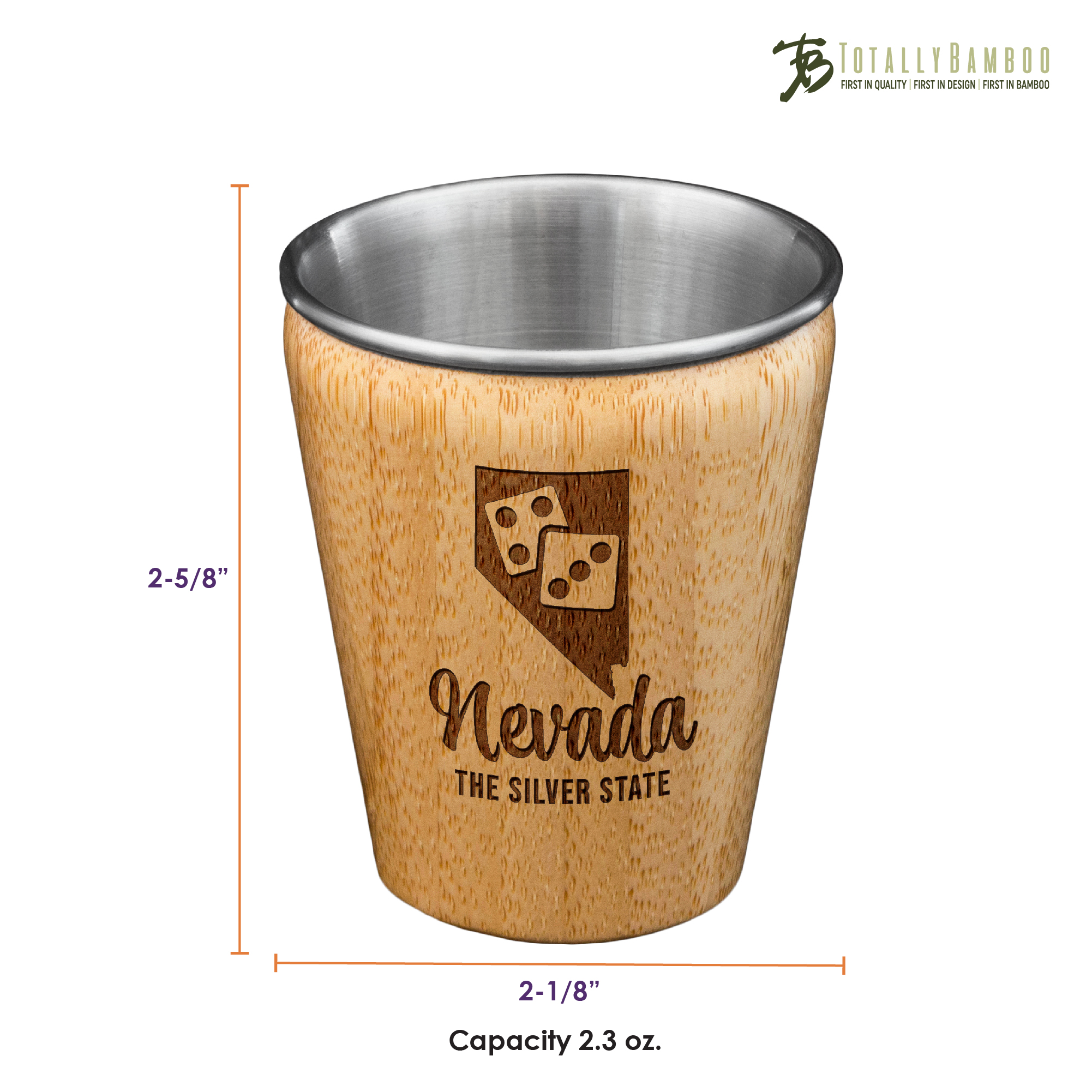 Nevada State Bamboo and Stainless Steel Shot Glass 3