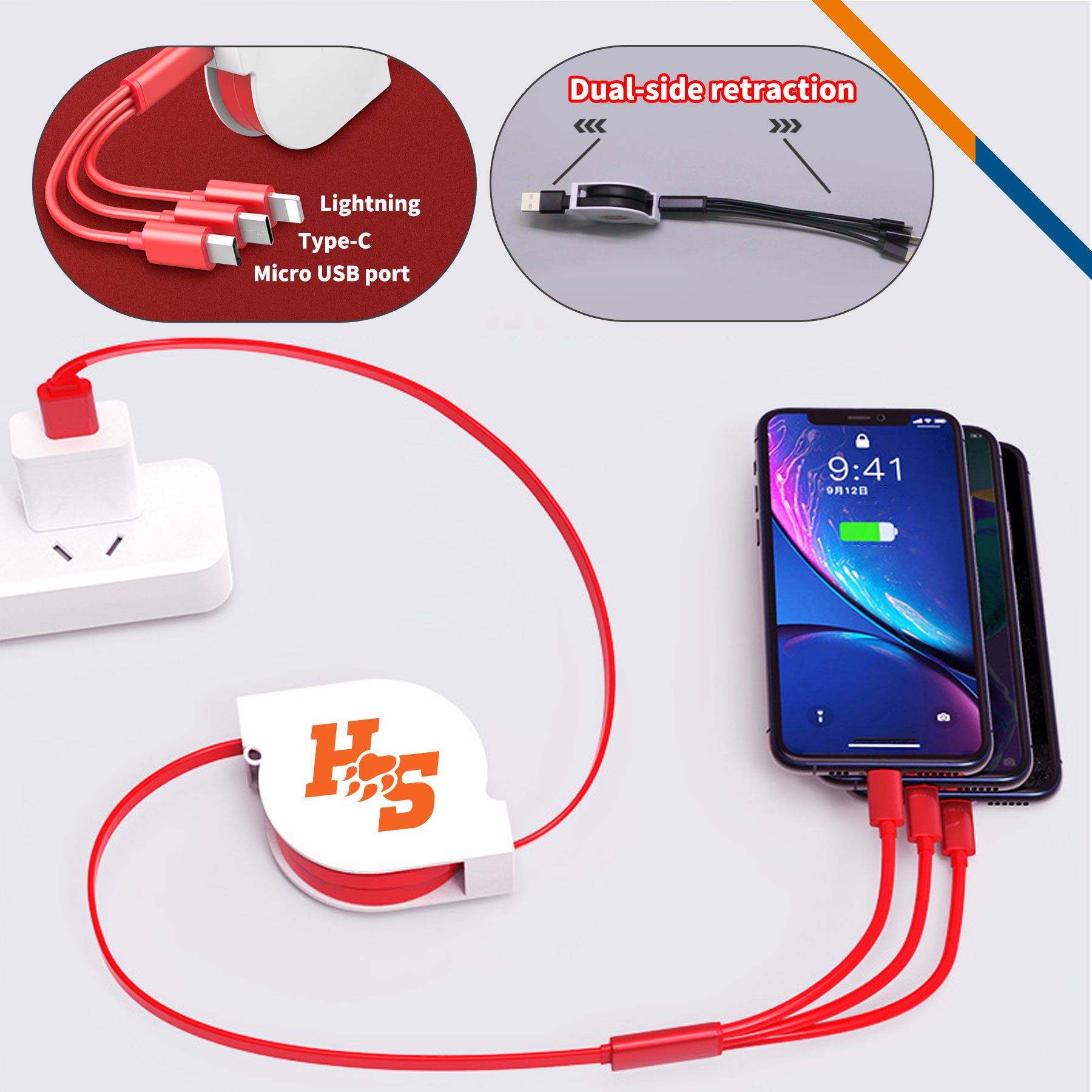 Cardinal 3in1 Retractable Fast Charging Cable 13