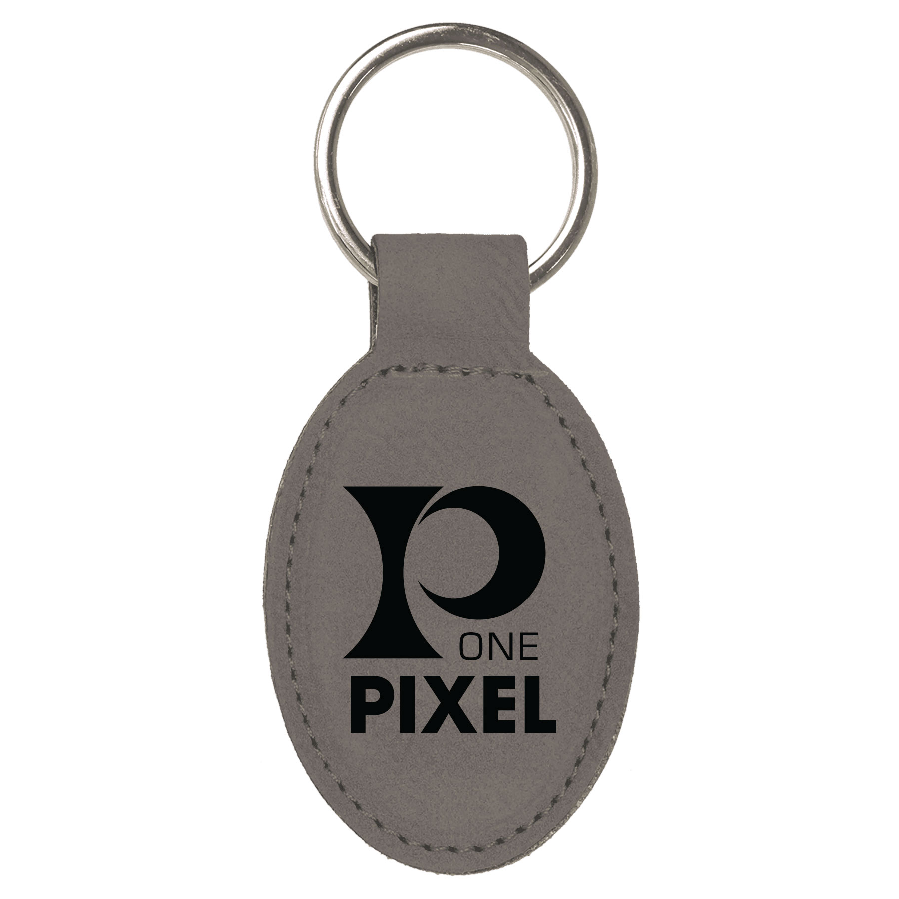 Gray Leatherette Oval Keychain 5