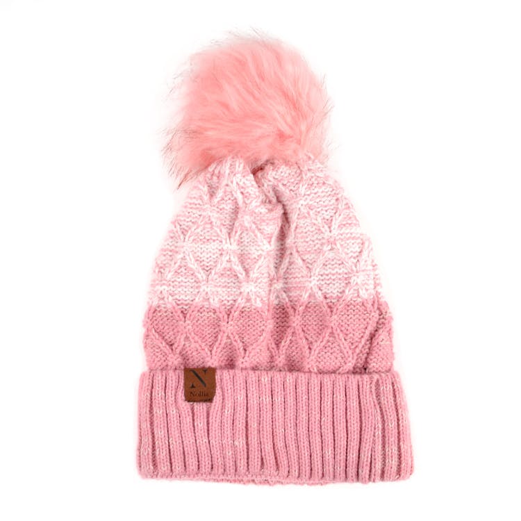 Women's Variegated Knit Winter Hats - Pink Pom-Pom 2