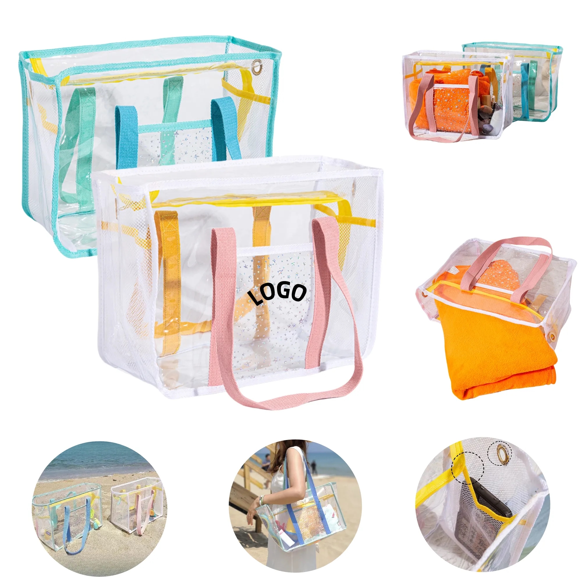 Large Capacity PVC Zipper Tote Beach Clear bag 3