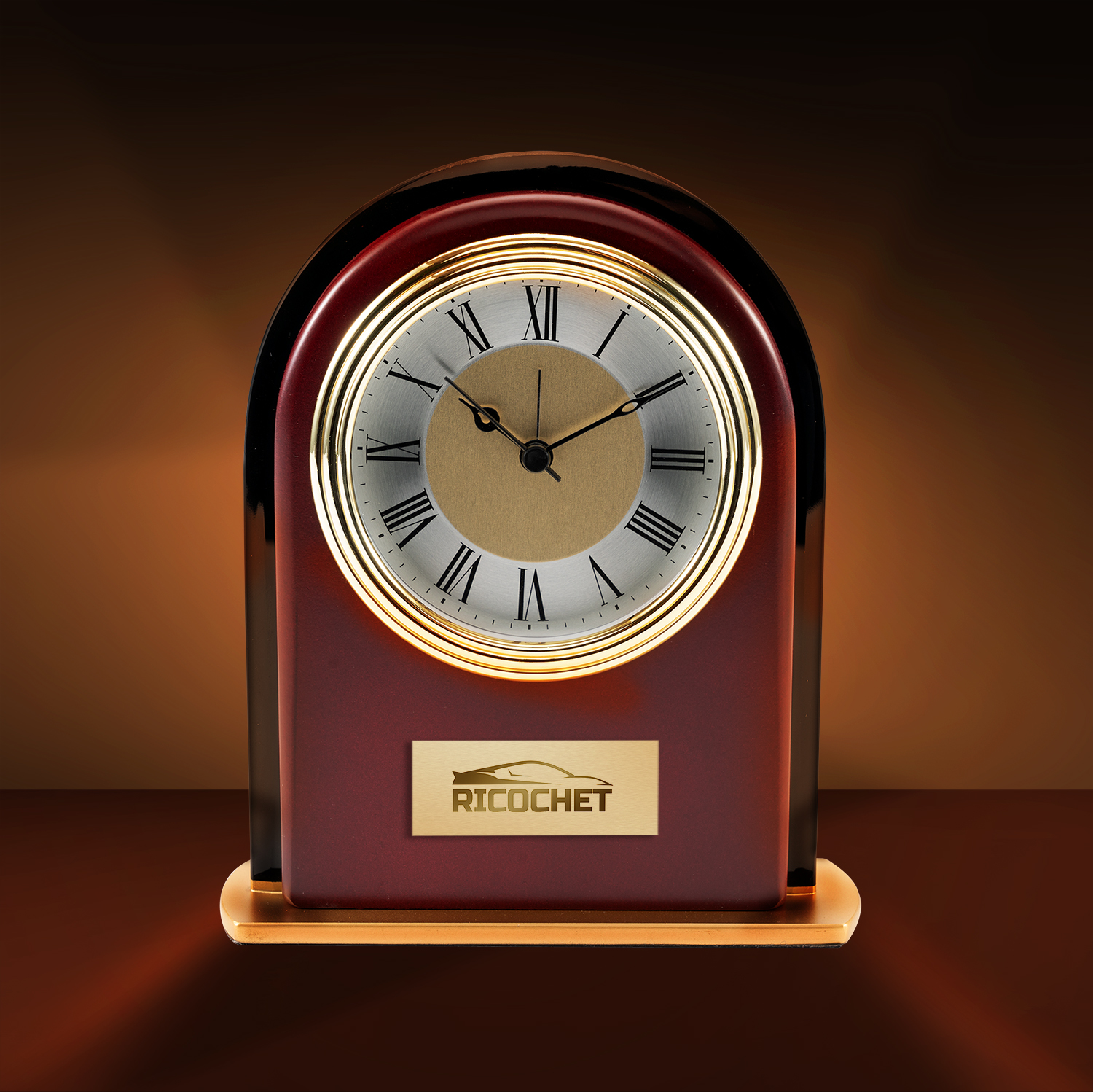 Rosewood and Black Glass Arch Clock 3
