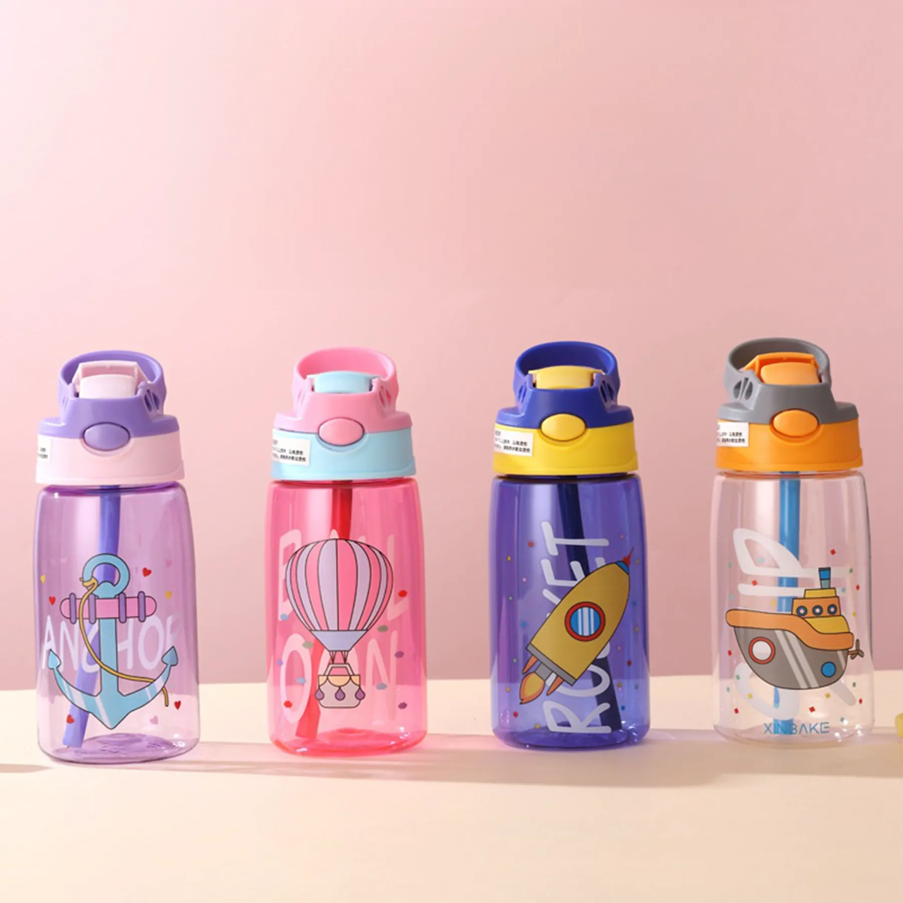 16 Oz. Cartoon Plastic Water Bottle with Straw 13