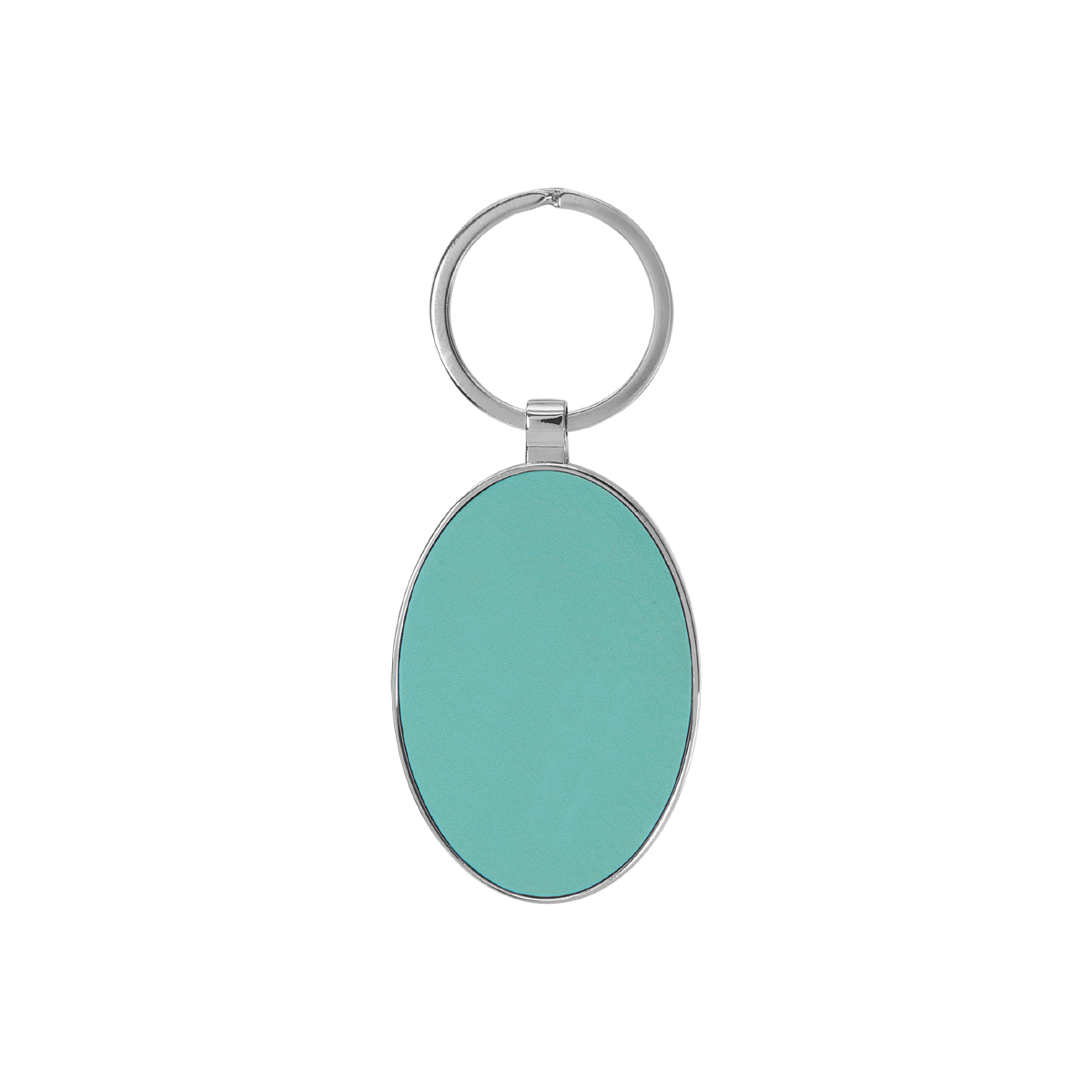 Teal Leatherette/Metal Oval Keychain 1
