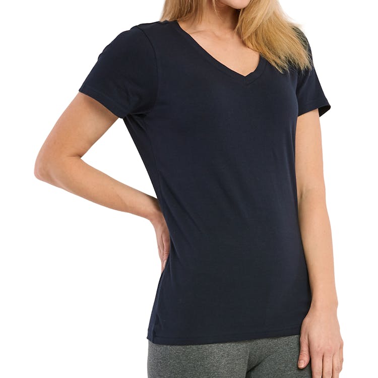 Women's Classic Fit V Neck T-Shirts - Medium Navy 1