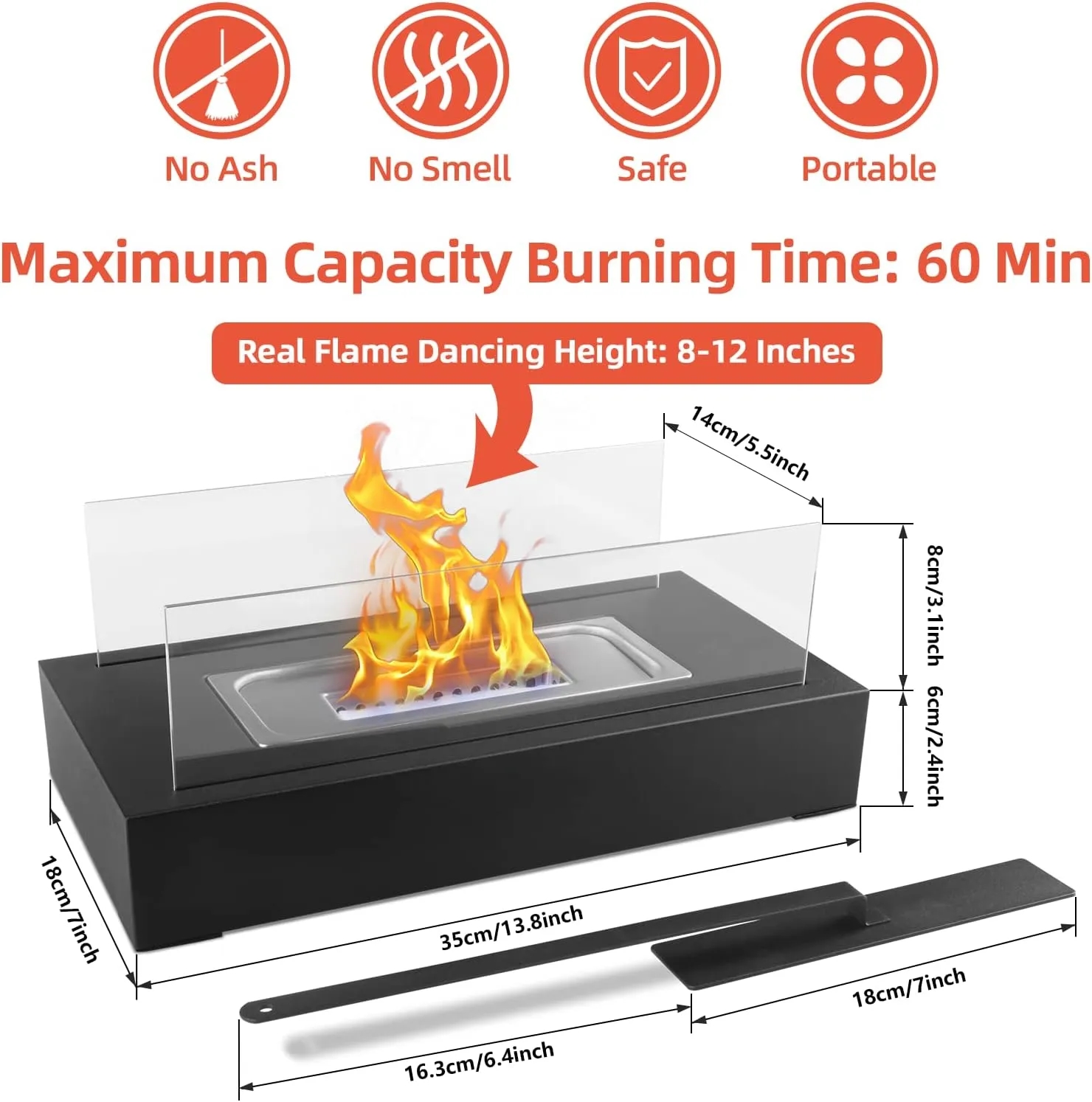 Rectangular Tabletop Fire Pit with Glass Wind Guard 3