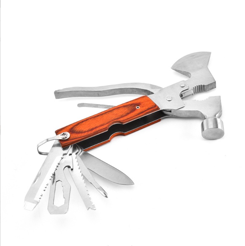 Outdoor Stainless Steel Multi-Tool with Wooden Handle 4