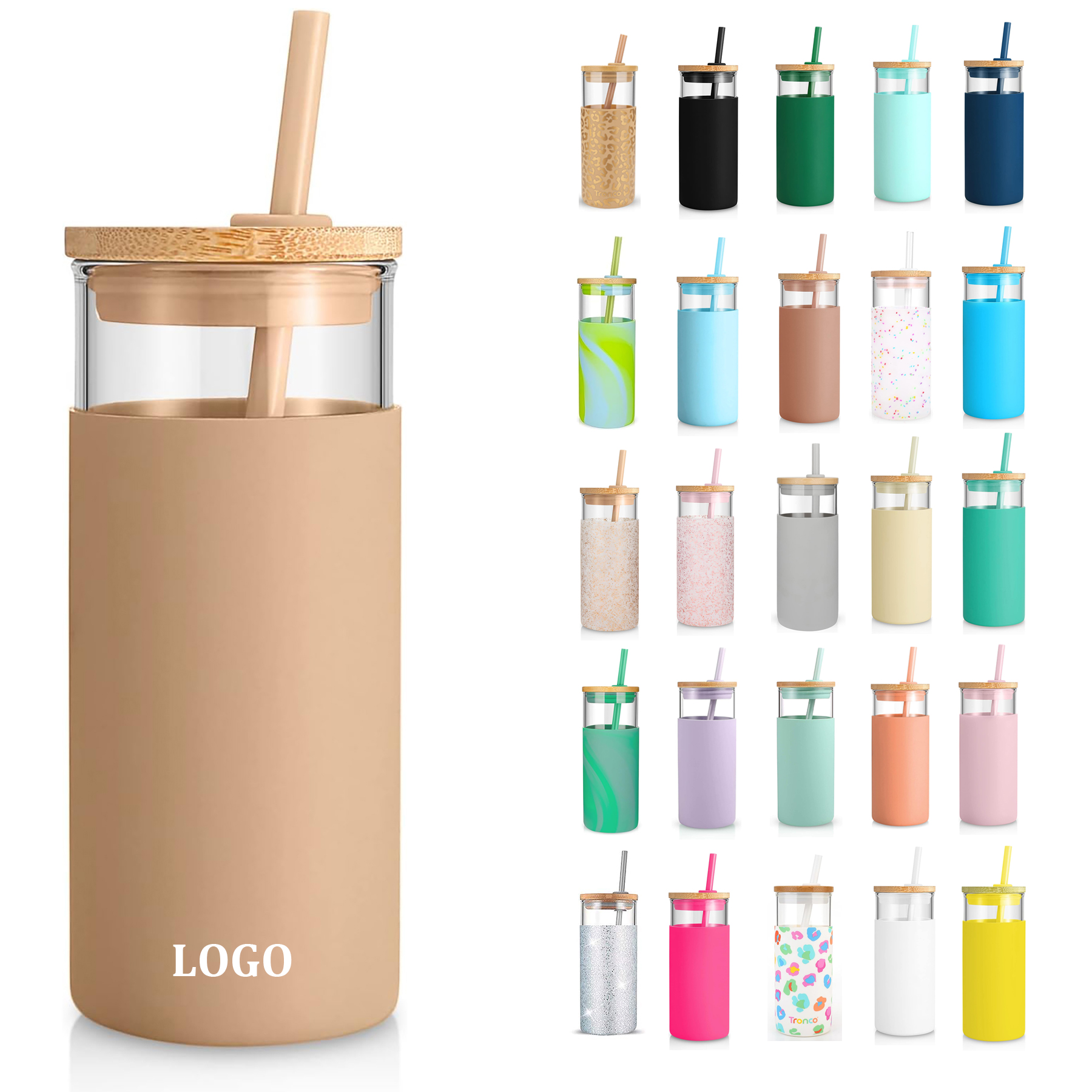 20 Oz Glass with Bamboo Lid and Straw 26