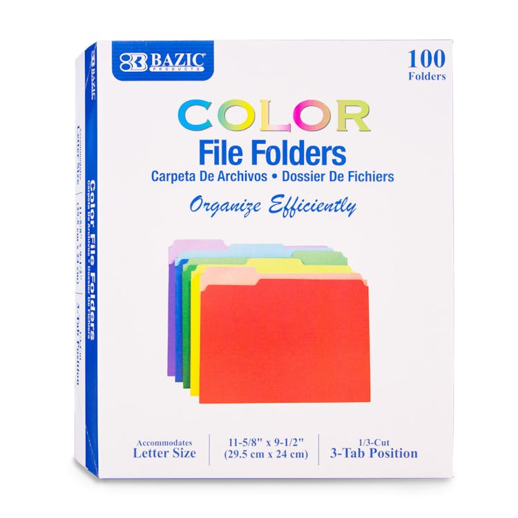 Letter Size File Folders - Assorted Colors 1/3 Cut 1