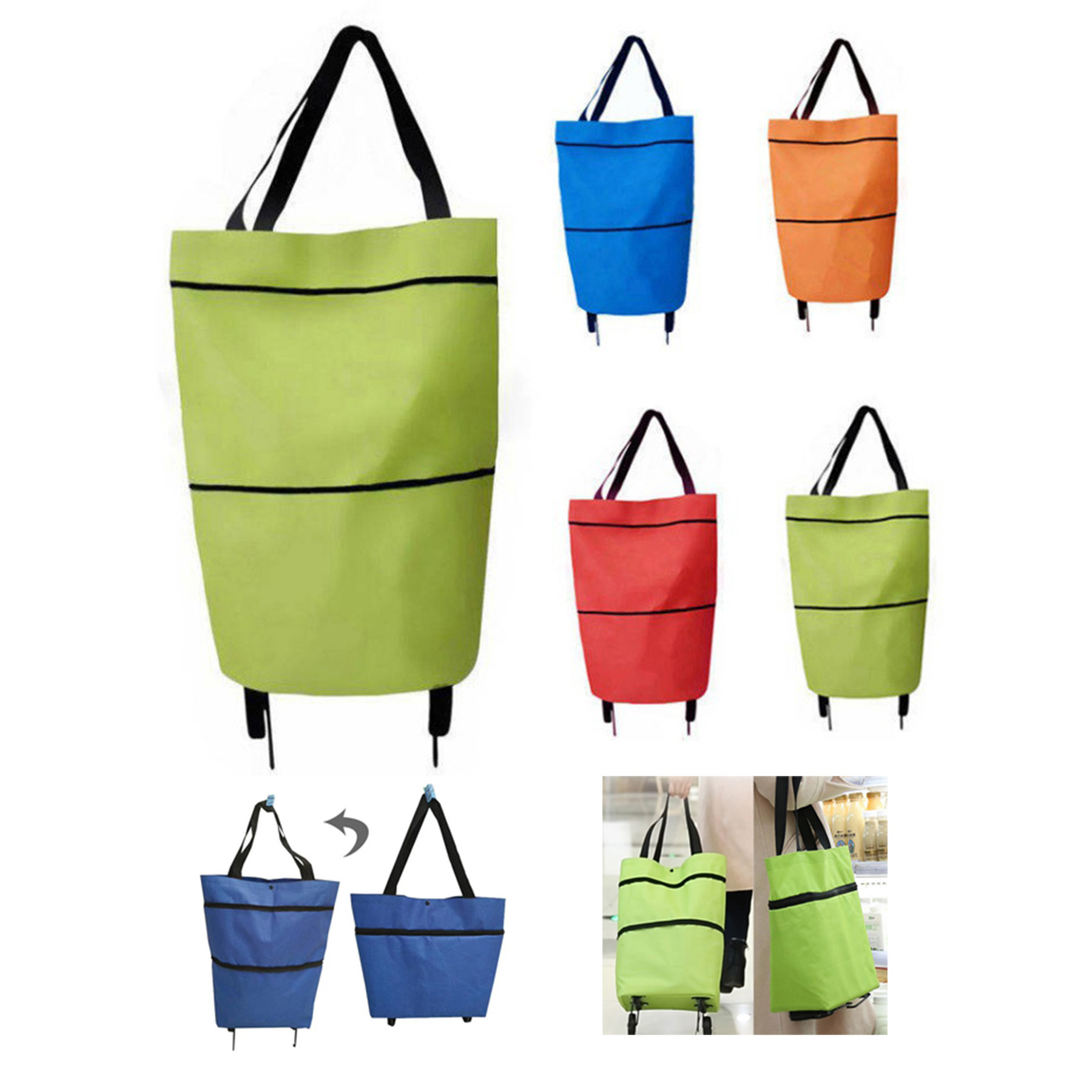 Foldable Shopping Tote Bag With Wheels 2