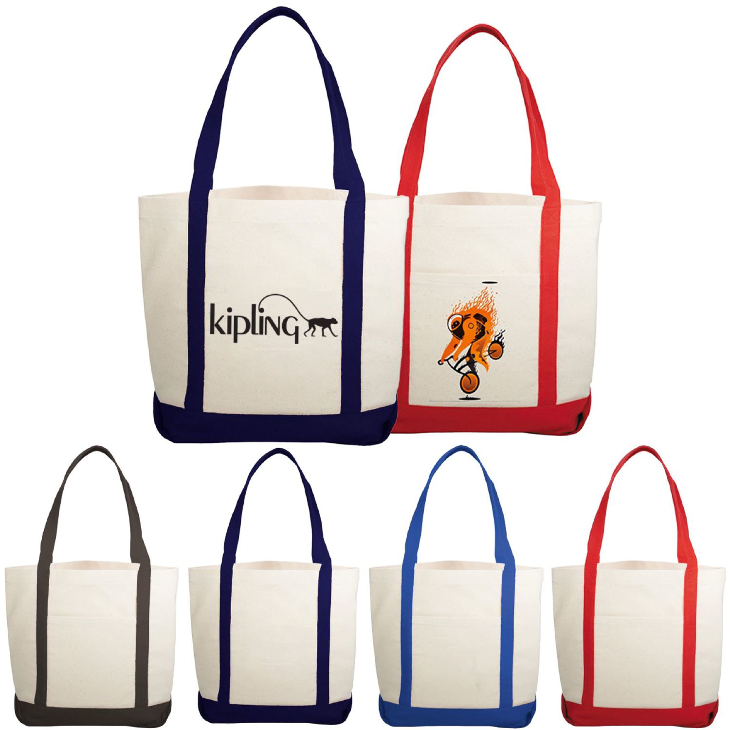 10 oz. Cotton Canvas Boat Tote Bags Front Pocket, Color Contrasting Handle W/ Gusset (12.25" x 14.75" x 5") 3