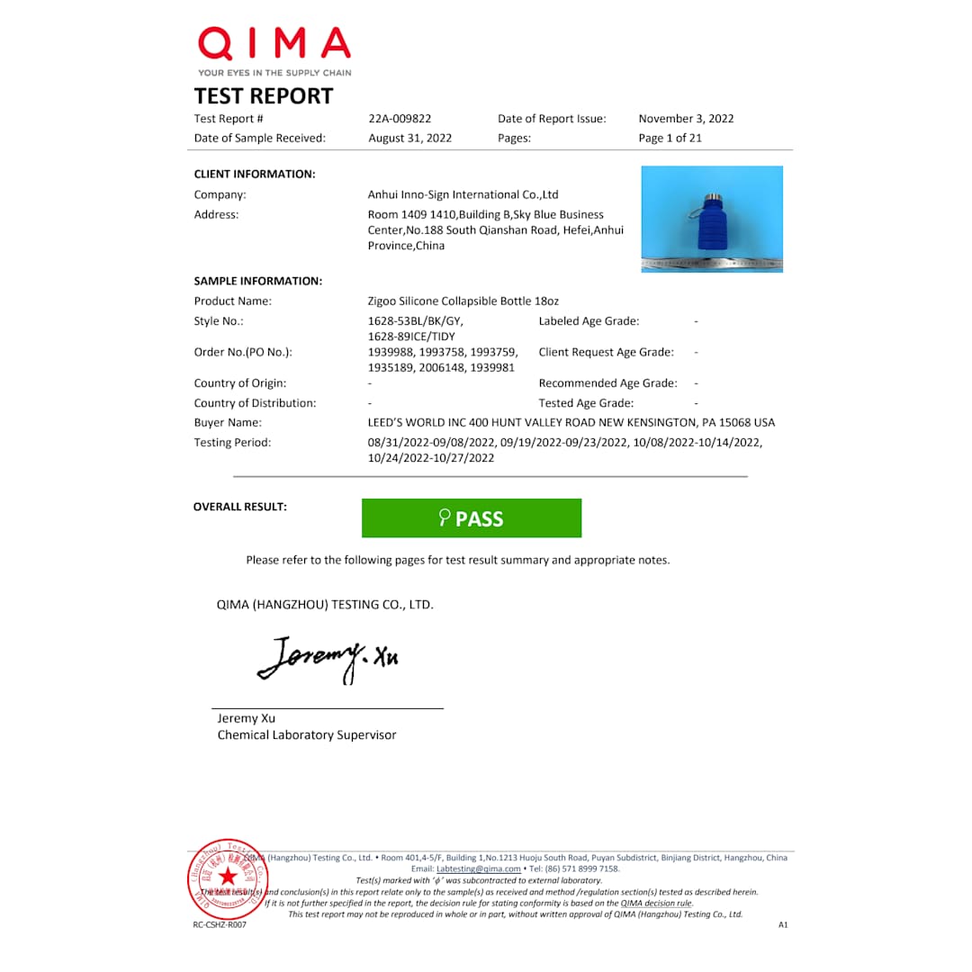 Zigoo Silicone Collapsible Bottle 18oz 73