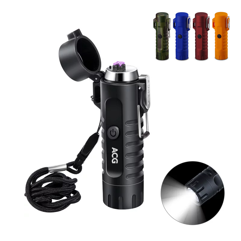 Outdoor USB Rechargeable Dual Arc Lighter Flashlight 2