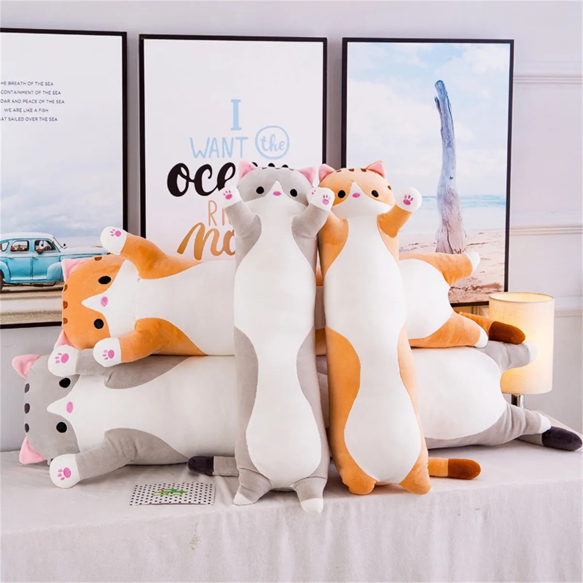 28in Long Cat Plush Body Pillow Animals Soft Plushies 4