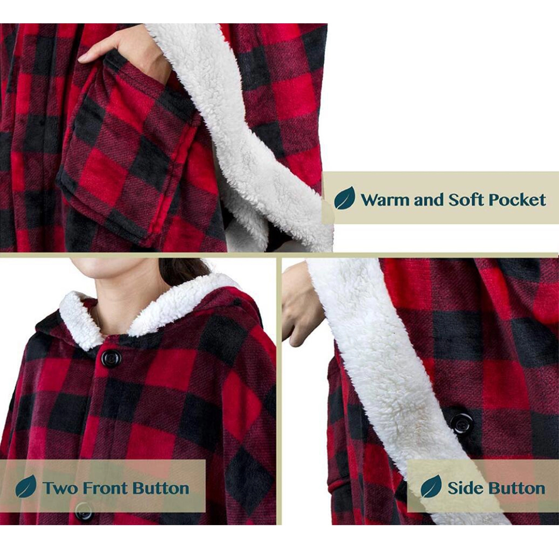 Poncho Hooded Blanket Wrap With Pockets Sherpa Fleece 2