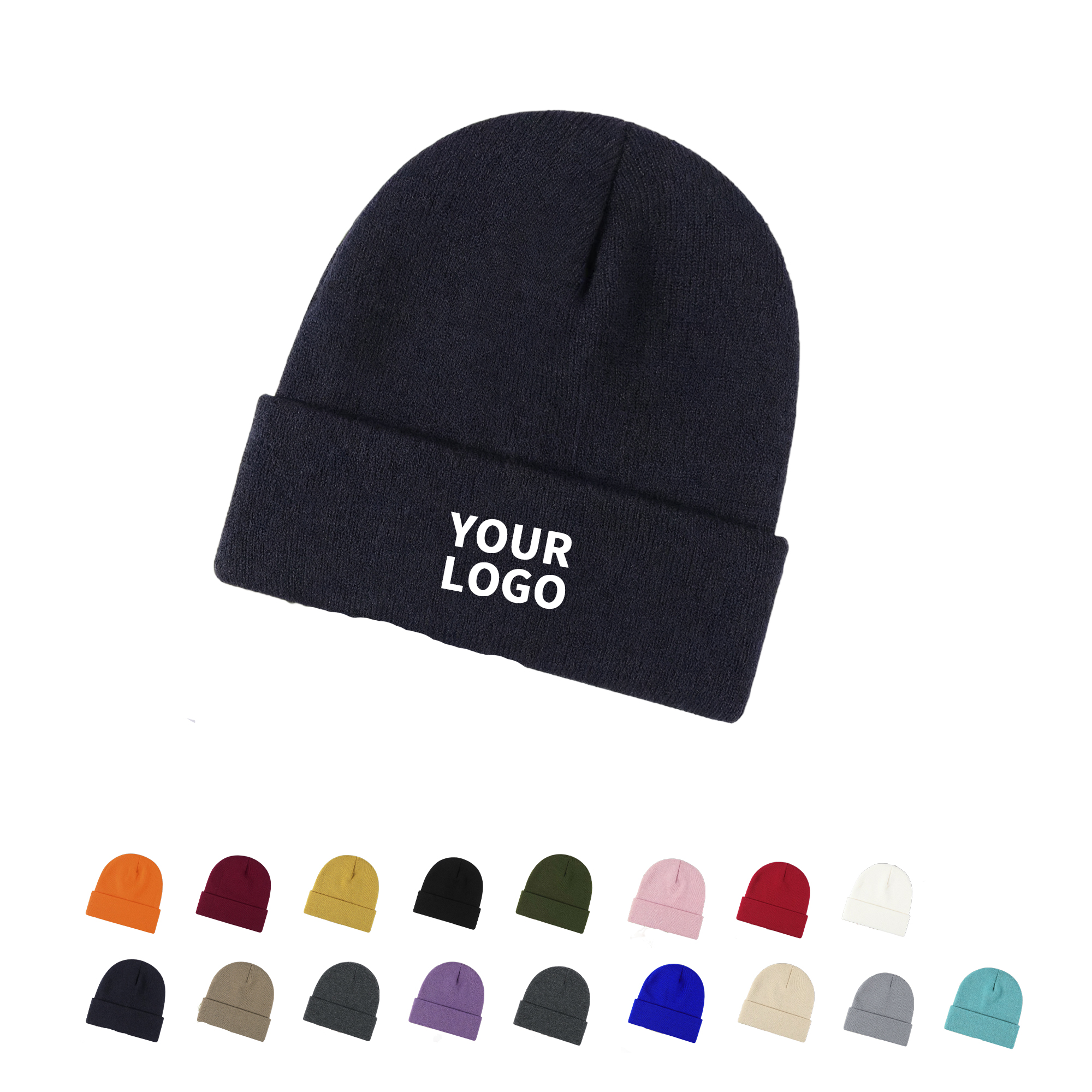 Acrylic Knitted Thermal Beanie With Front Embroidery 24