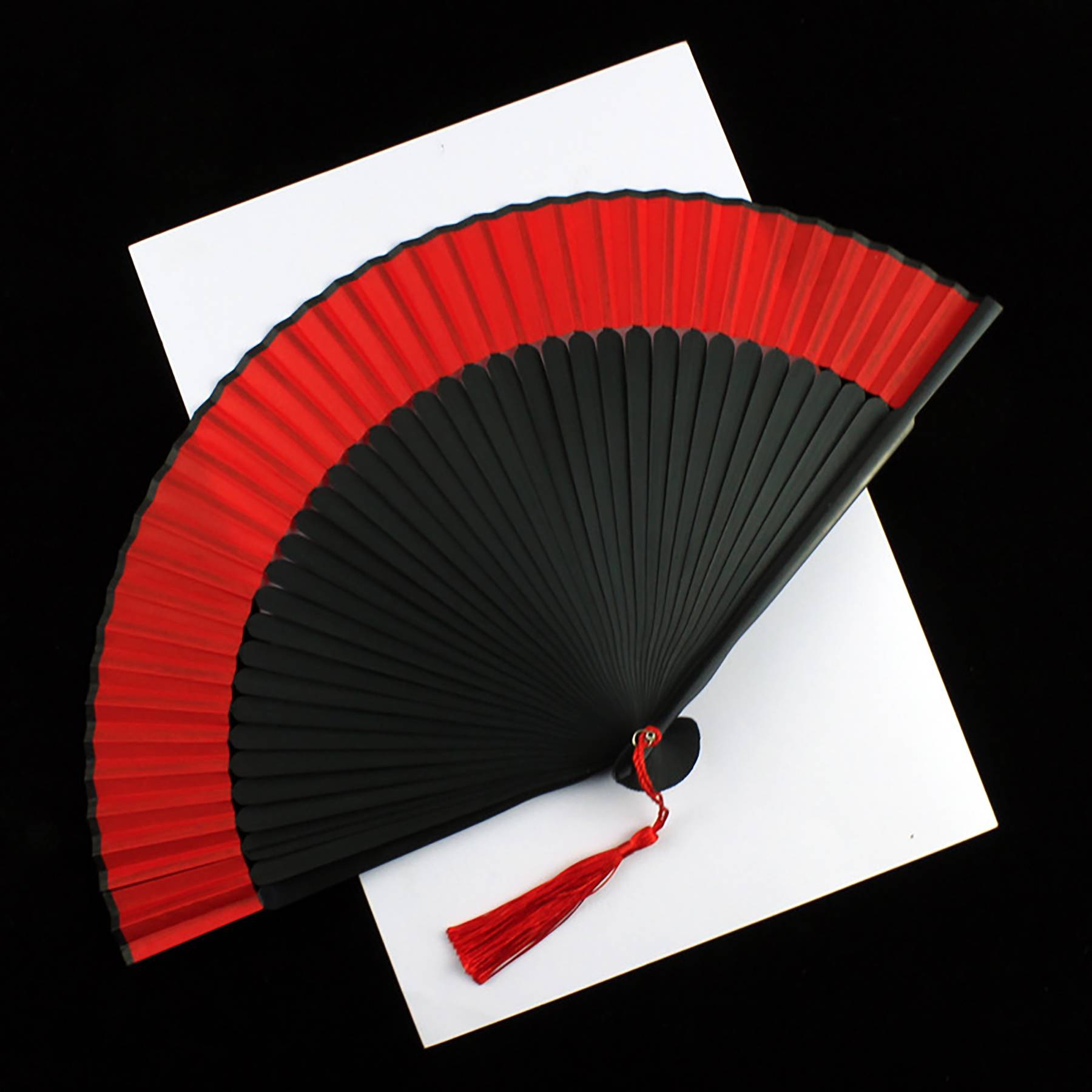 Retro Style Red Black Hand Held Bamboo Folding Fan 2