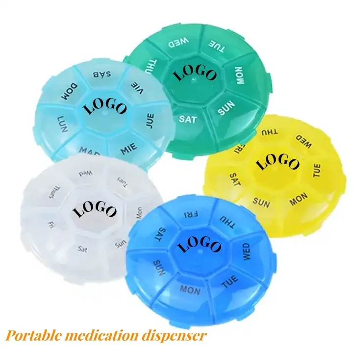 Mini portable round weekly pill storage box 5