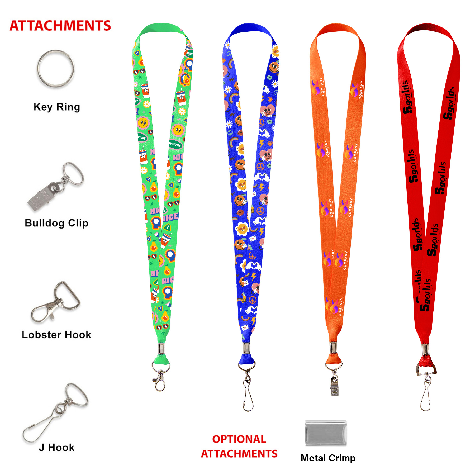 3/4" Full Color Dye-Sublimated Lanyard W/ Metal Crimp & Optional Clamp 2