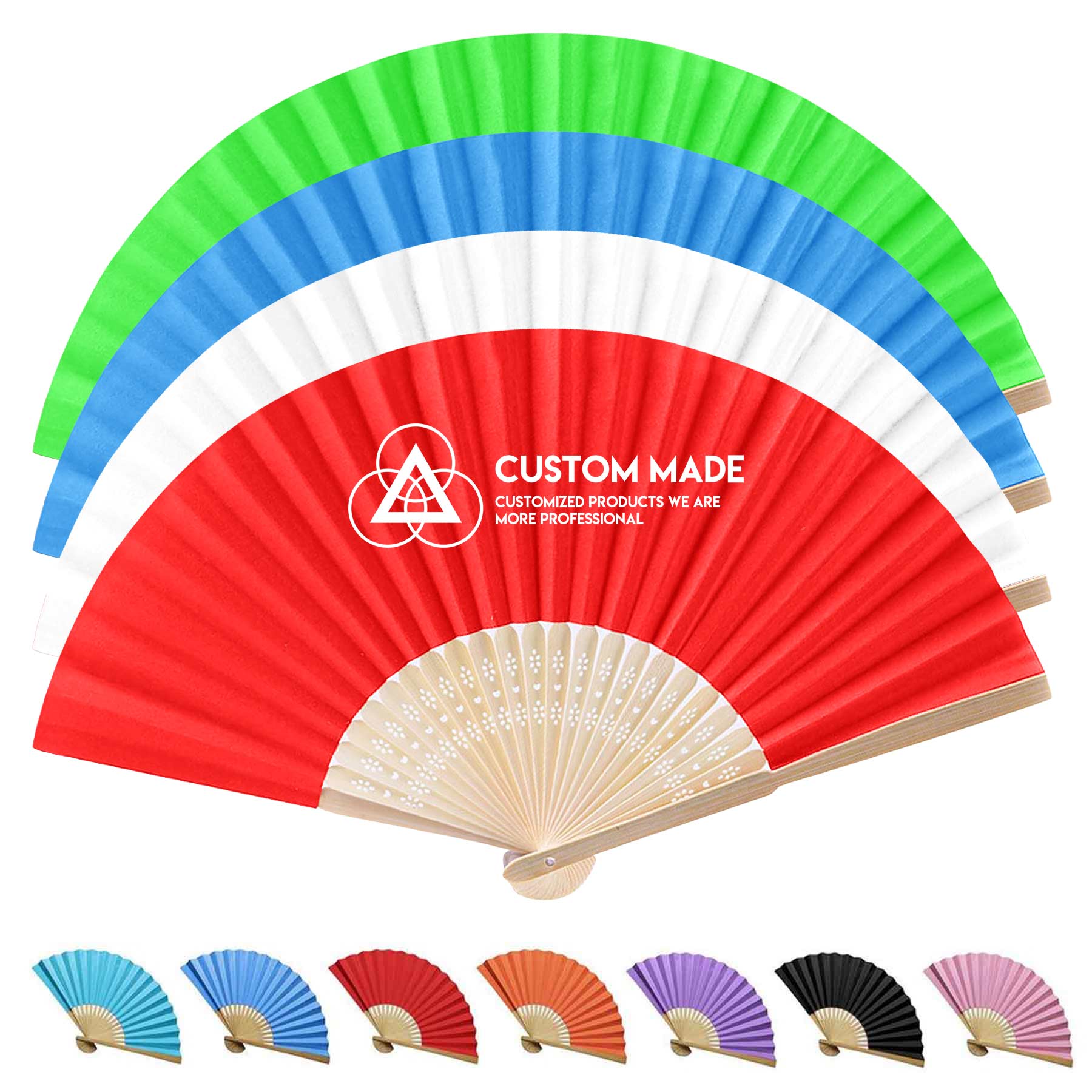 7 Inch Full Color Dying Bamboo Paper Fans 2