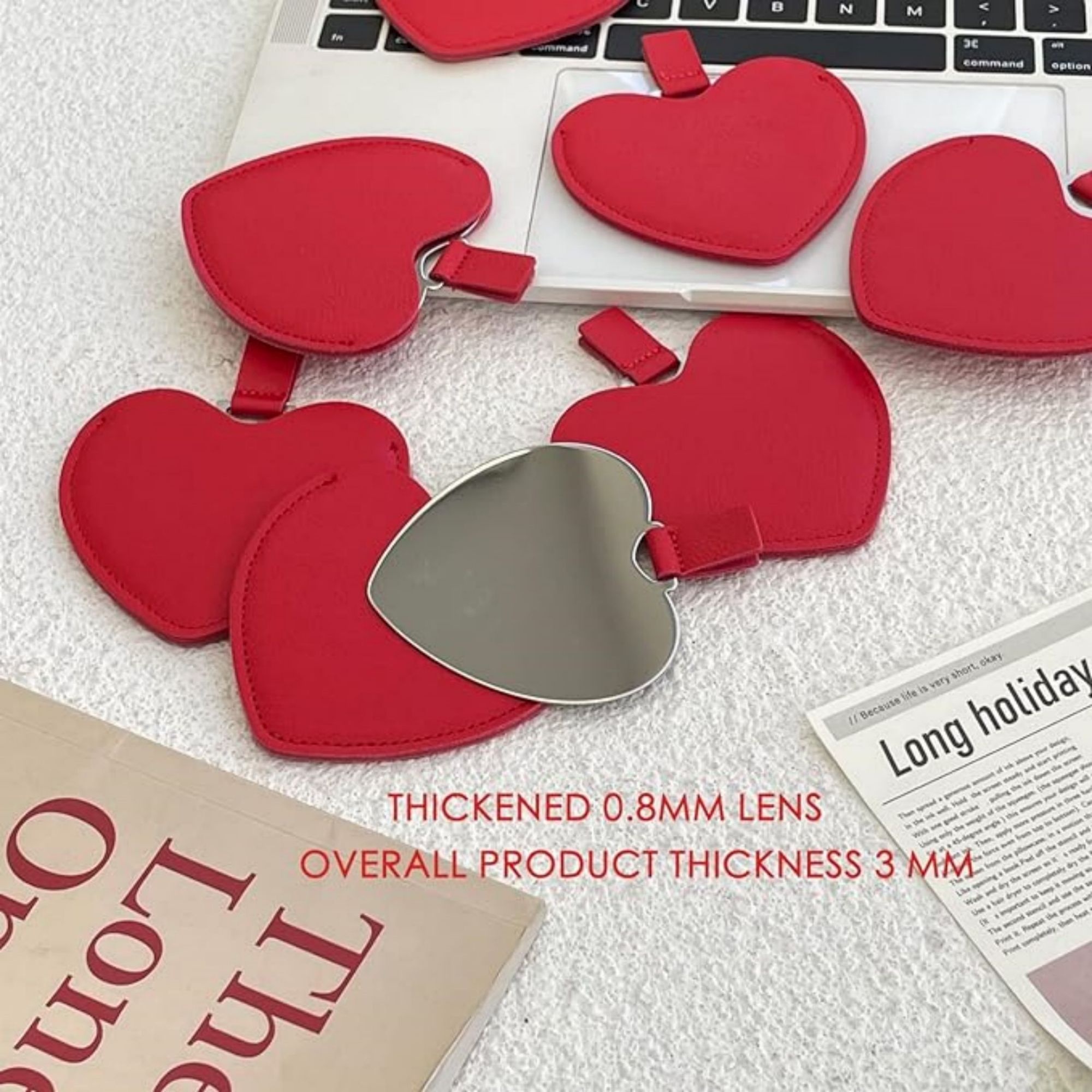 Mini Small Heart Shaped Mirror With PU Leather Cover 5