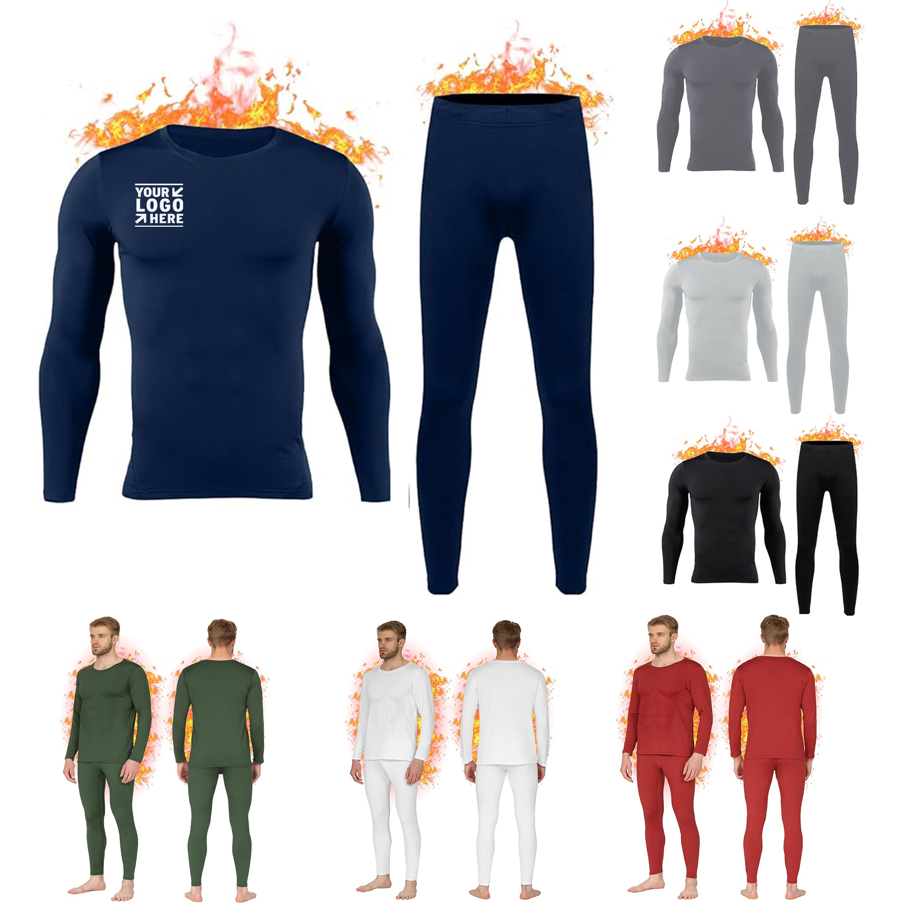 Men Skiing Winter Warm Hunting Gear Fleece Lined Base Layer Set Top Bottom Long Thermal Underwear 2
