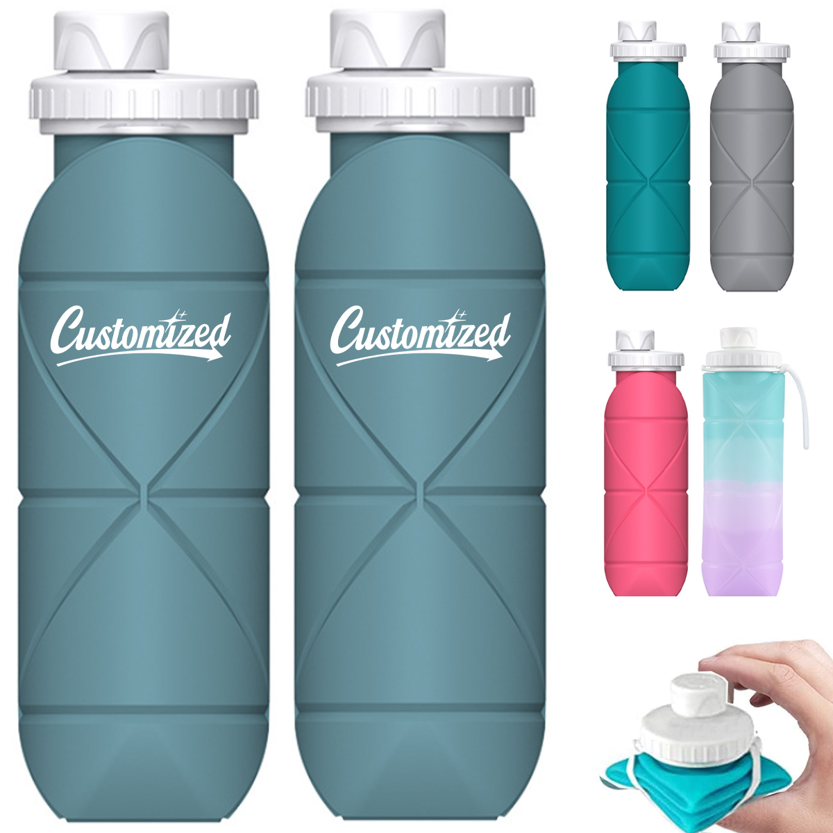 20Oz. Collapsible Silicone Water Bottle with Leakproof Lid 2