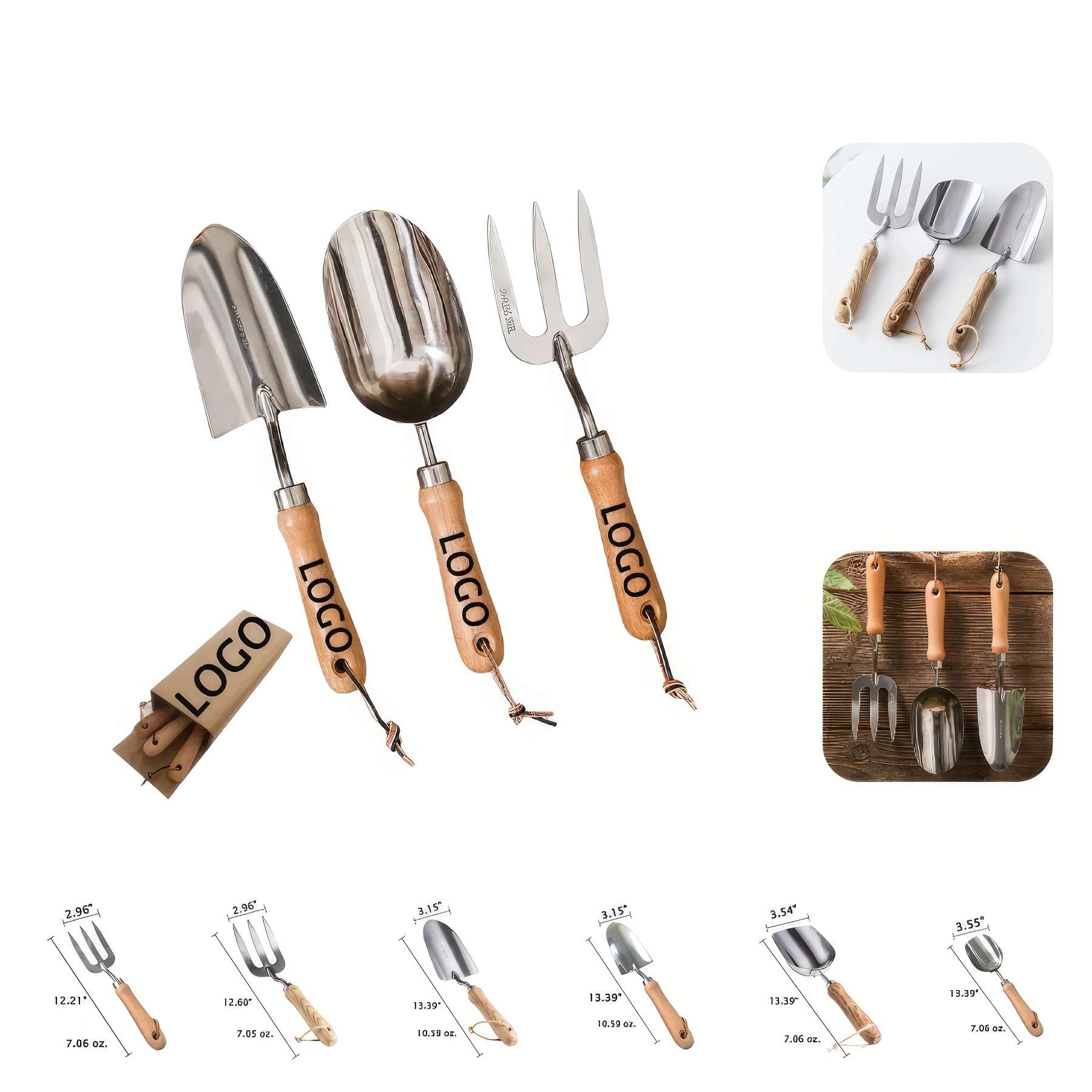Custom Garden Tool Set - 3 PCS Stainless Steel Wooden Handle 3