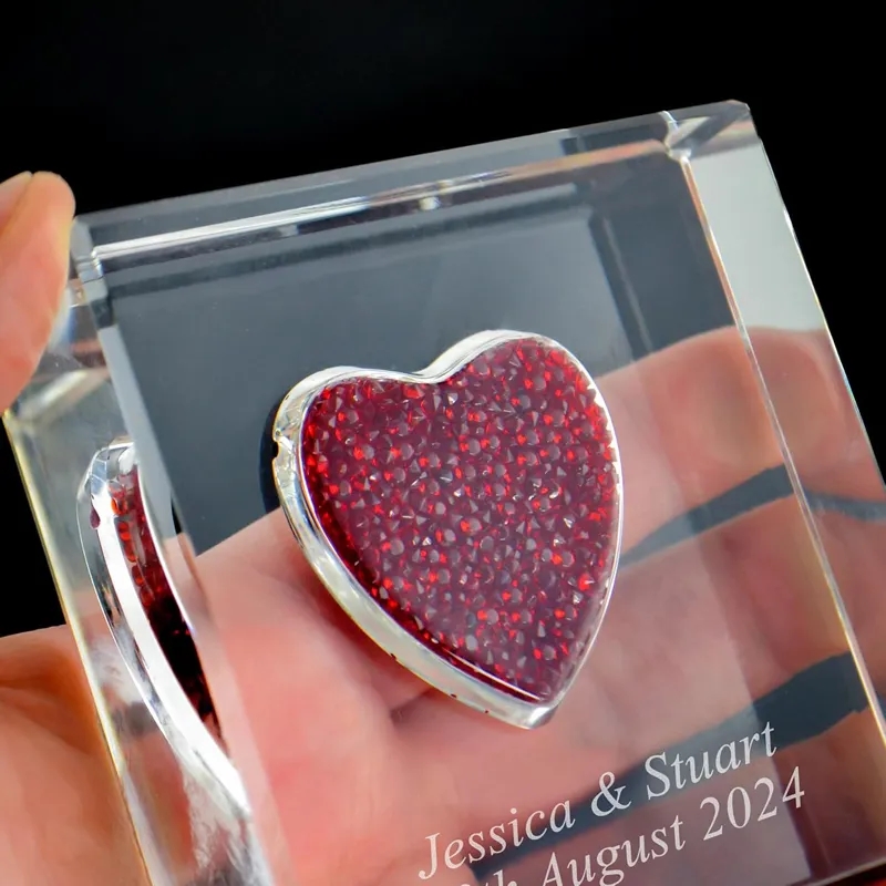 Personalised Red Crystal Heart Glass Keepsake 1