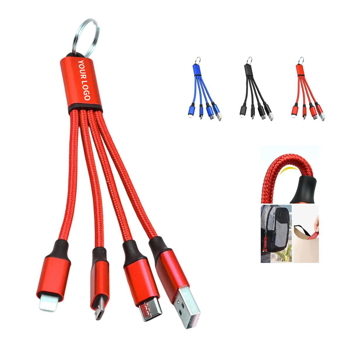 Aluminum Alloy 4 In 1 Charging Cable with Keychain 5