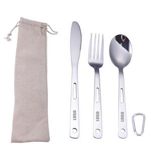 3 In 1 Portable Stainless Steel Flatware Set With Carabiner Knife Fork Spoon 14