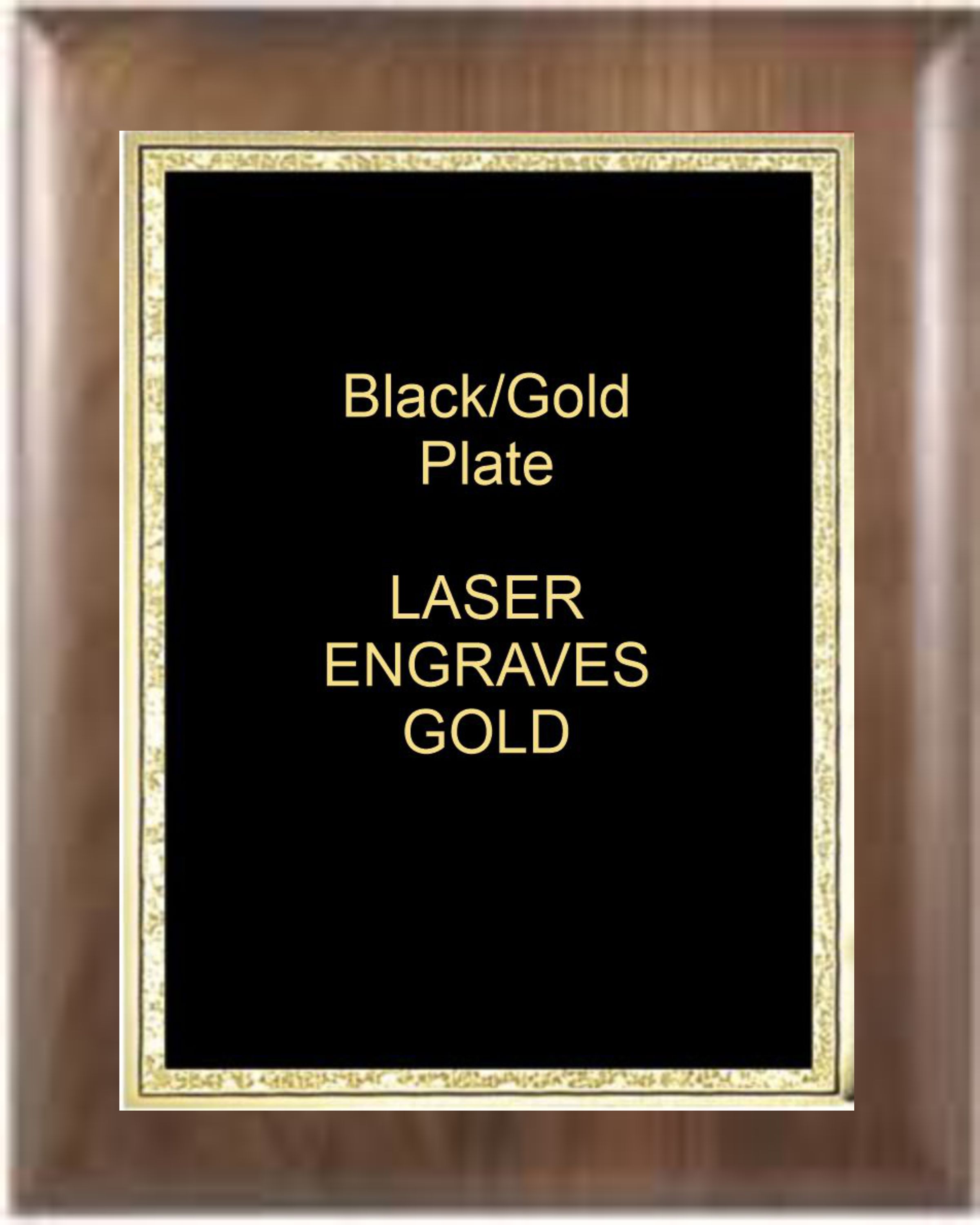 7" x 9" Genuine Walnut Elliptical Edge Square Corner Plaque with a Black Florentine Plate. 1