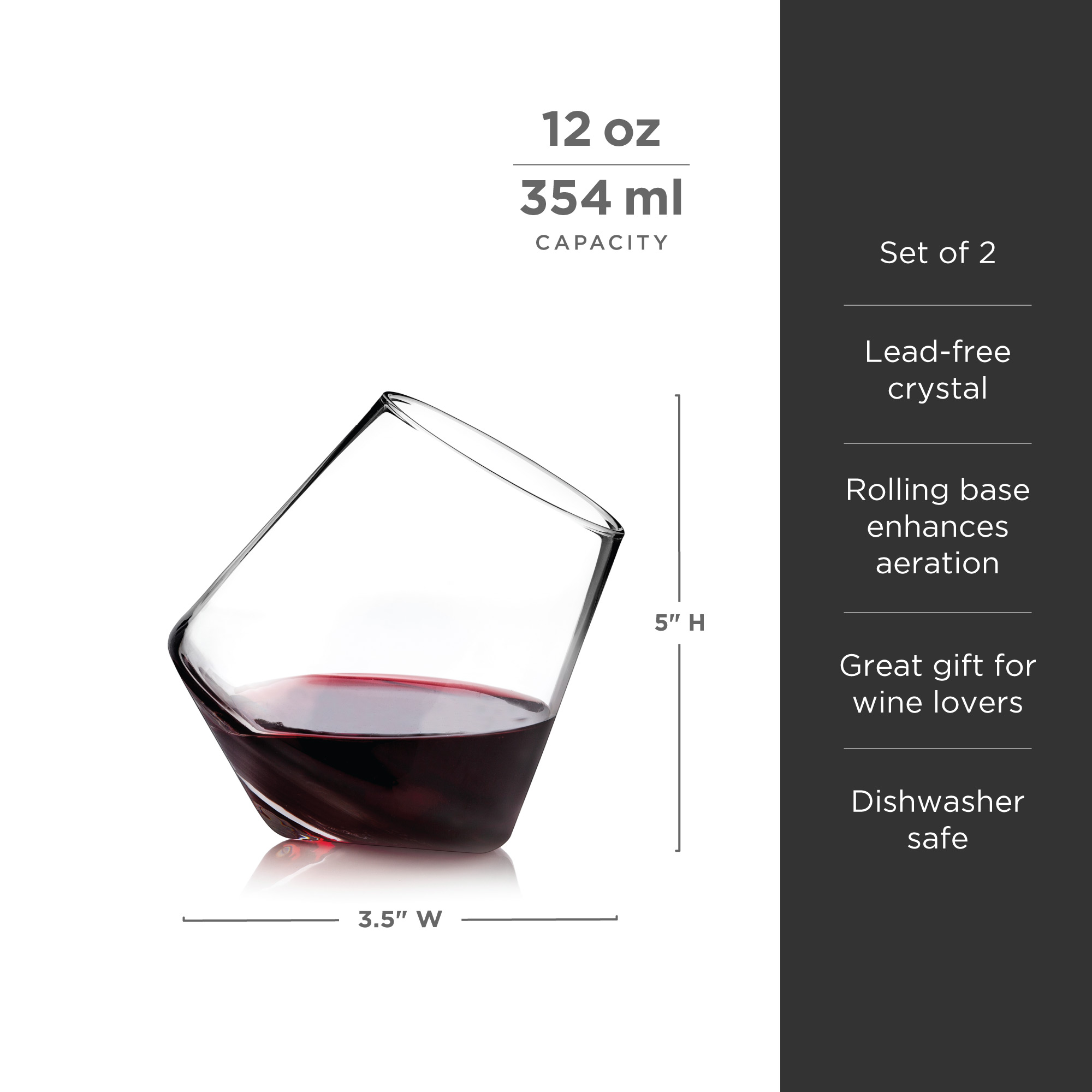 Viski® Rolling Crystal Wine Glass, set of 2 10