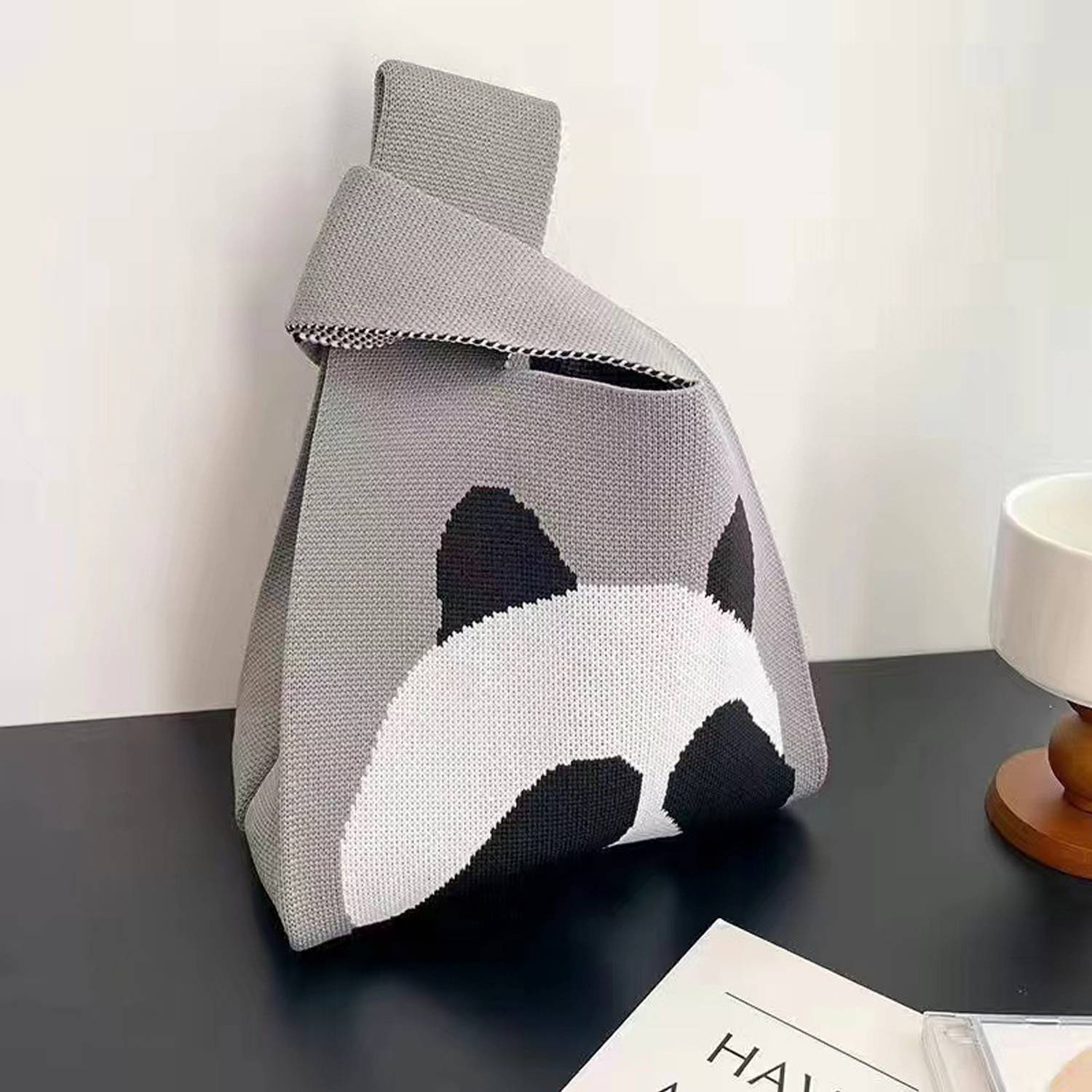 Polyester woven panda shopping bag handbag, custom tote bag with logo imprint 6