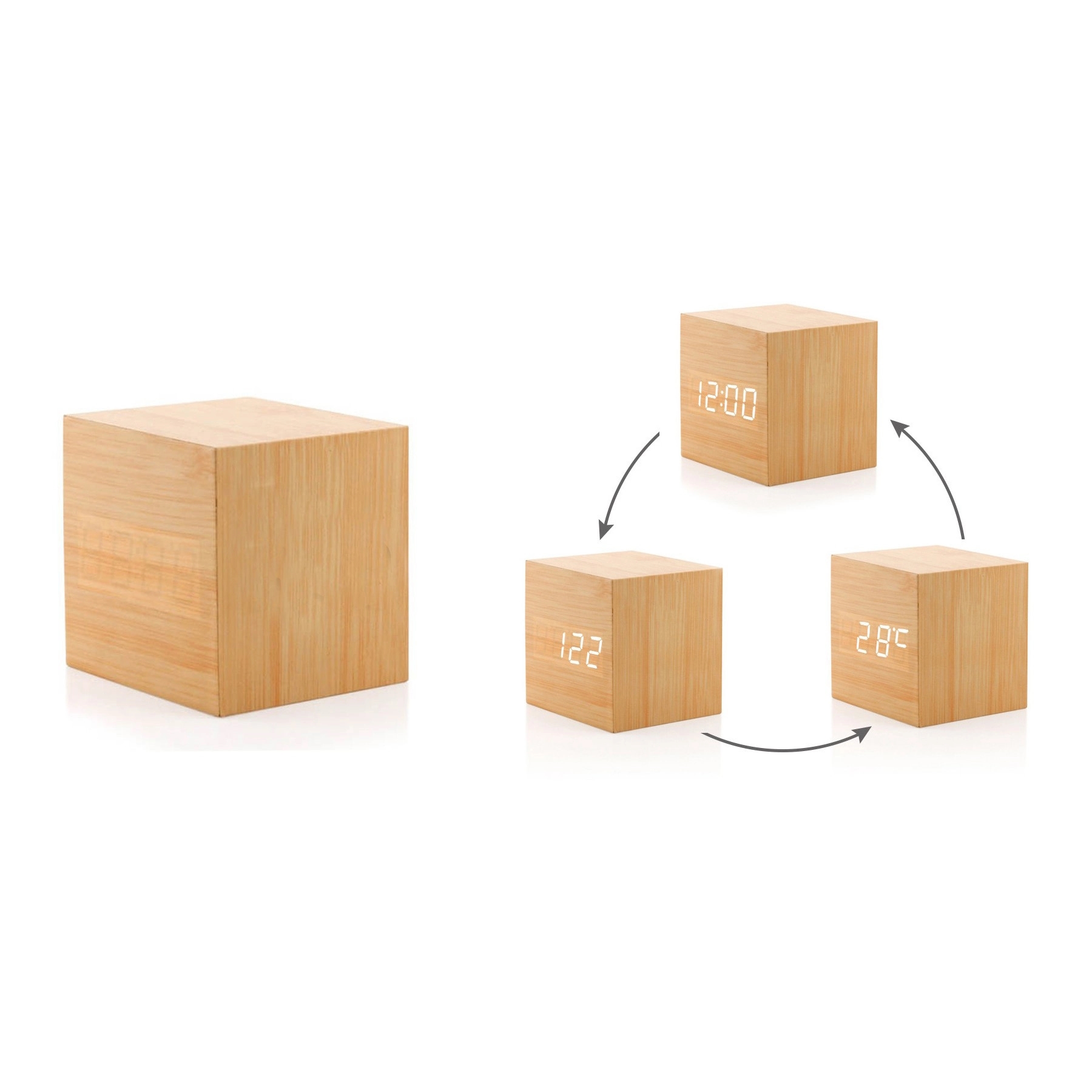 Wooden LED Display Cube Alarm Clock 2