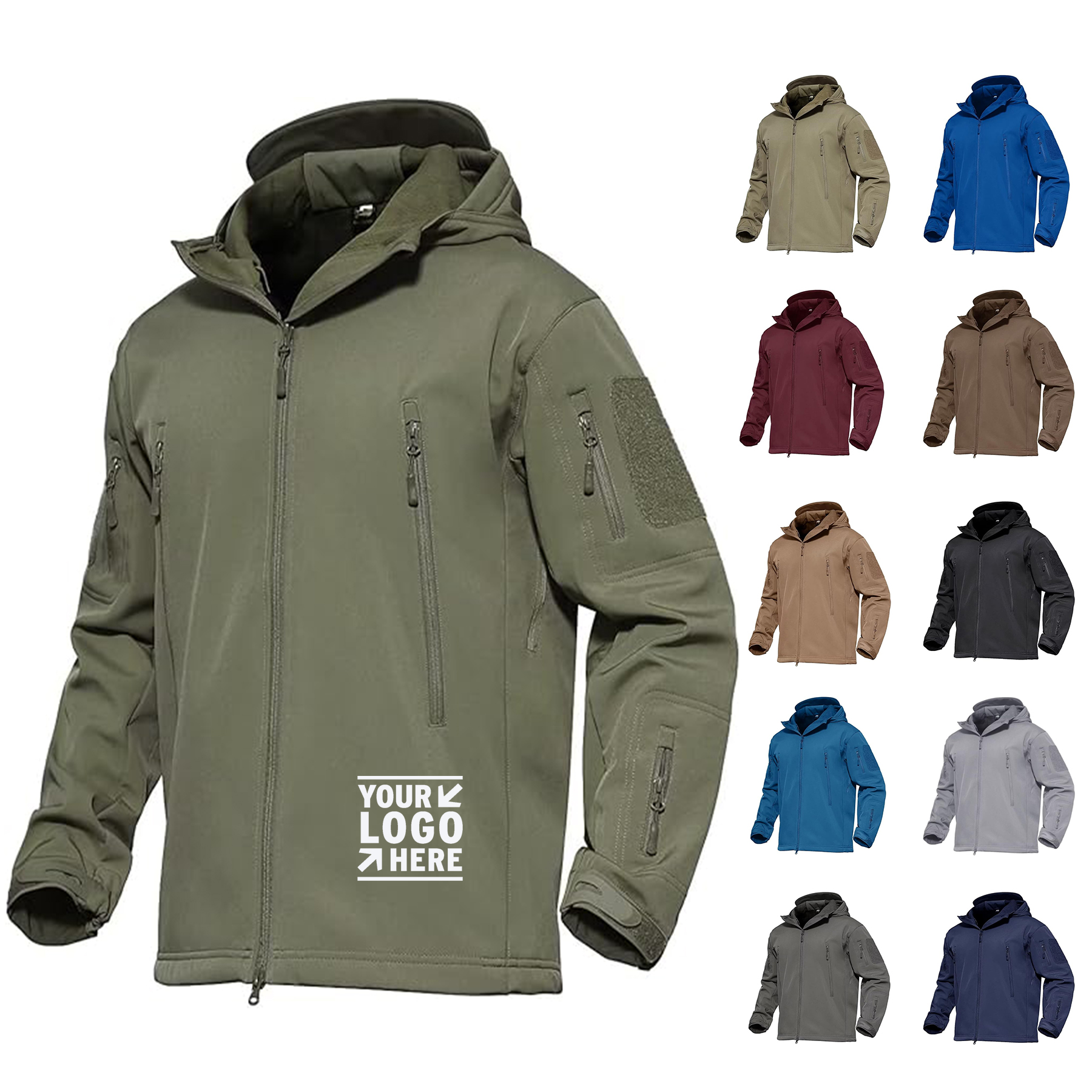 Men's Tactical Water Resistant Soft Shell Jacket 7 Pockets Fleece Lined Winter Coat 2