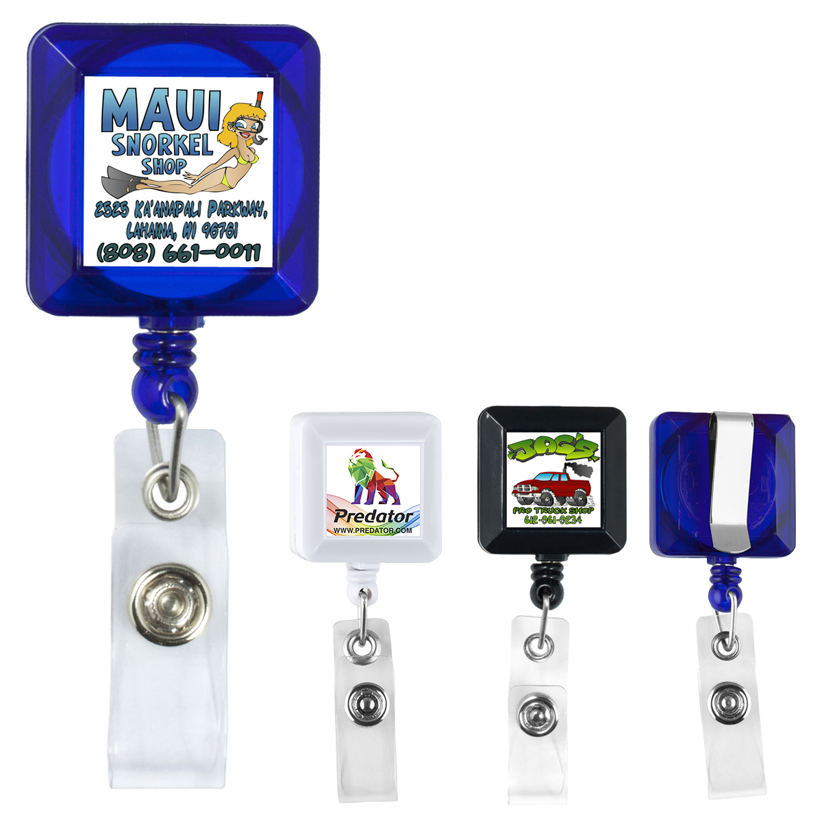 "Kent VL" 30” Cord Square Retractable Badge Reel and Badge Holder with Metal Slip Clip Attachment