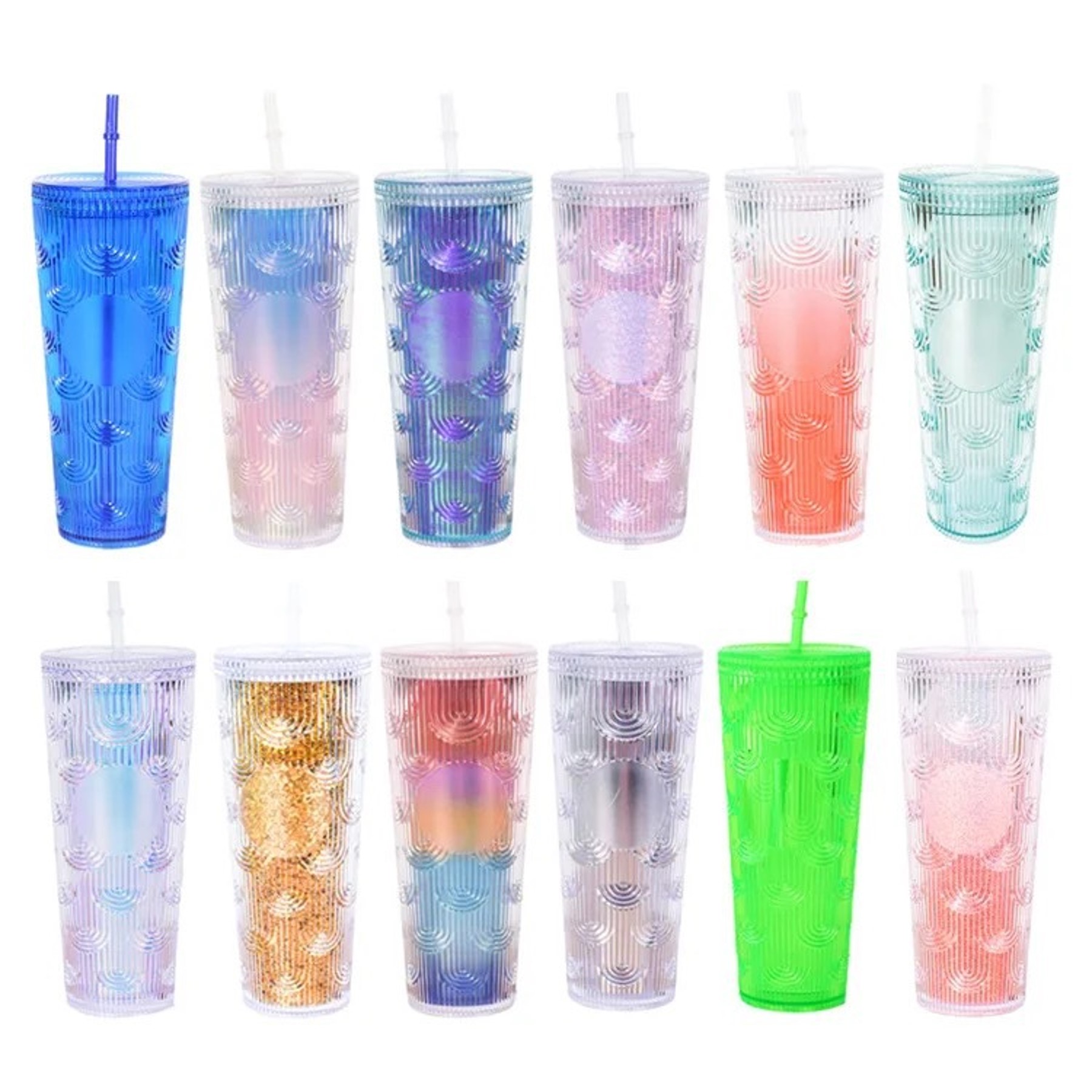24 oz. Dazzling Colorful Mermaid Double Wall Plastic Straw Cup (direct import) 1