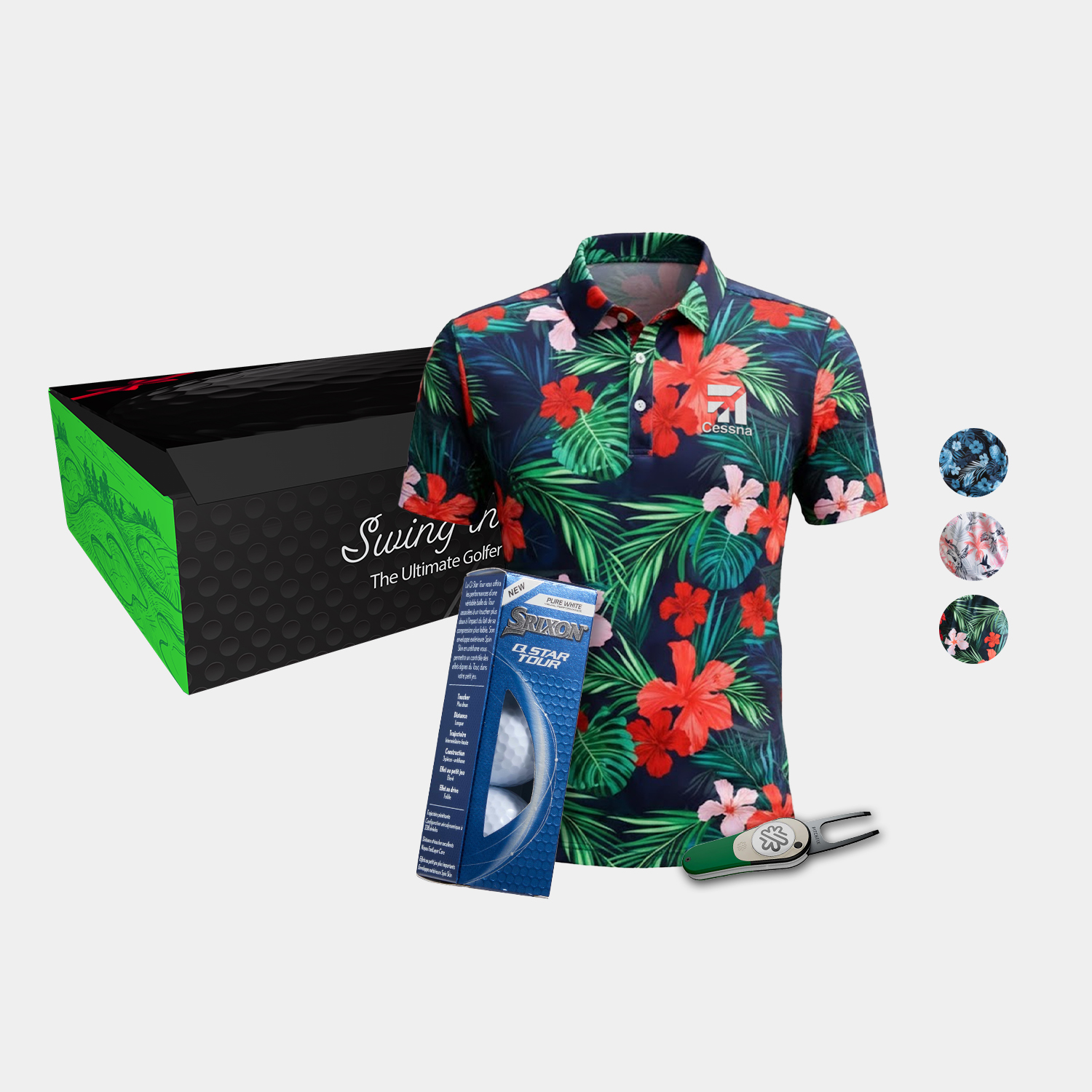 YATTA Golf® Blossom Men's Polo Shirt, Srixon® Golf Balls & Pitchfix® Icon Divot Tool Gift Set 4