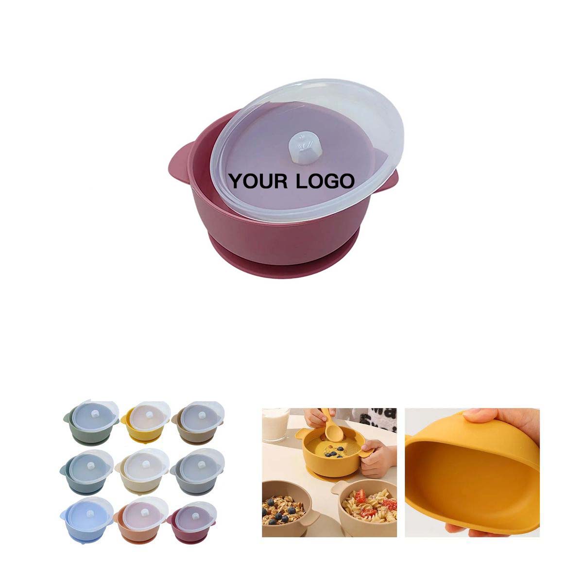 Infant Food Bowl with Suction Base and Lid, custom kitchen gadget with logo imprint 3