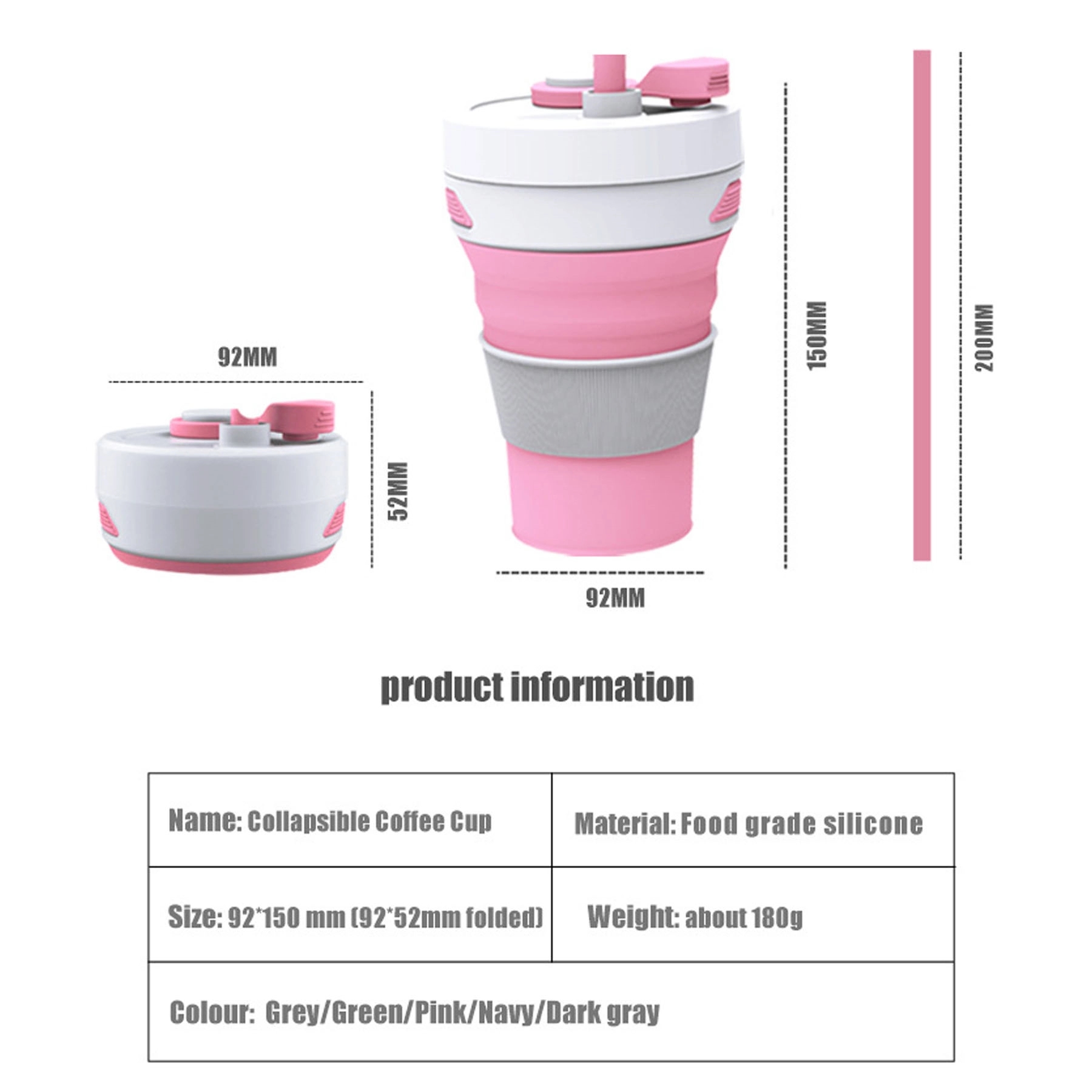 Collapsible Travel Cup Silicone Folding Bottle with Lids 12