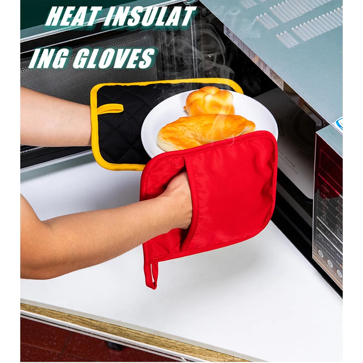BBQ Heat Resistant Microwave Cooking Gloves Oven Mitts 3