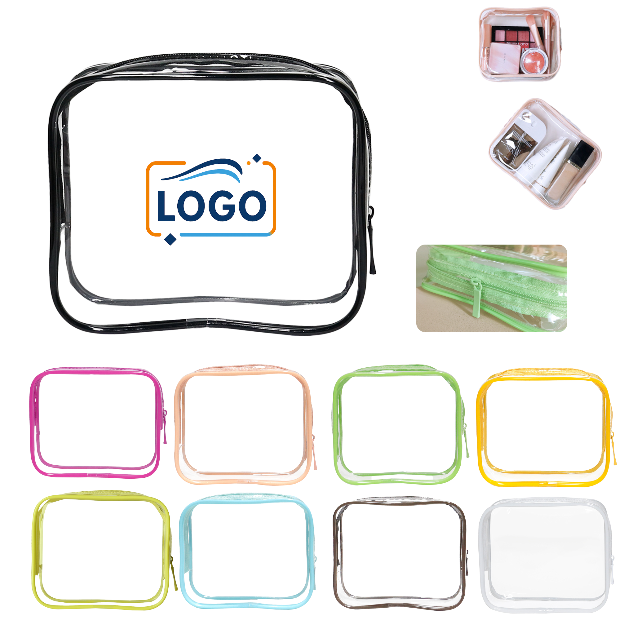 Clear PVC Travel Pouch with Colored Zipper 3