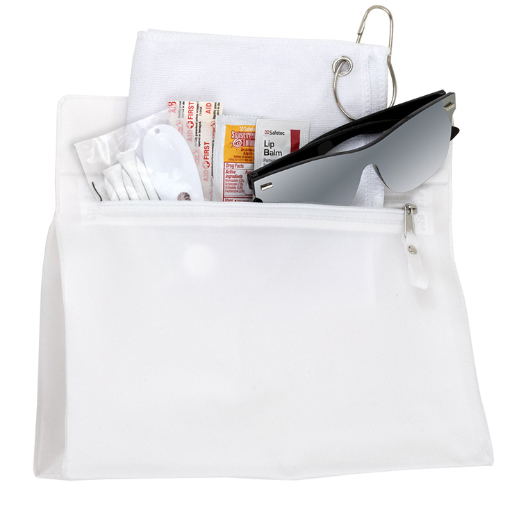 "LAYOVER" 16 Piece Golf Kit in Travel Pack with Components inserted into Zipper Kit 19