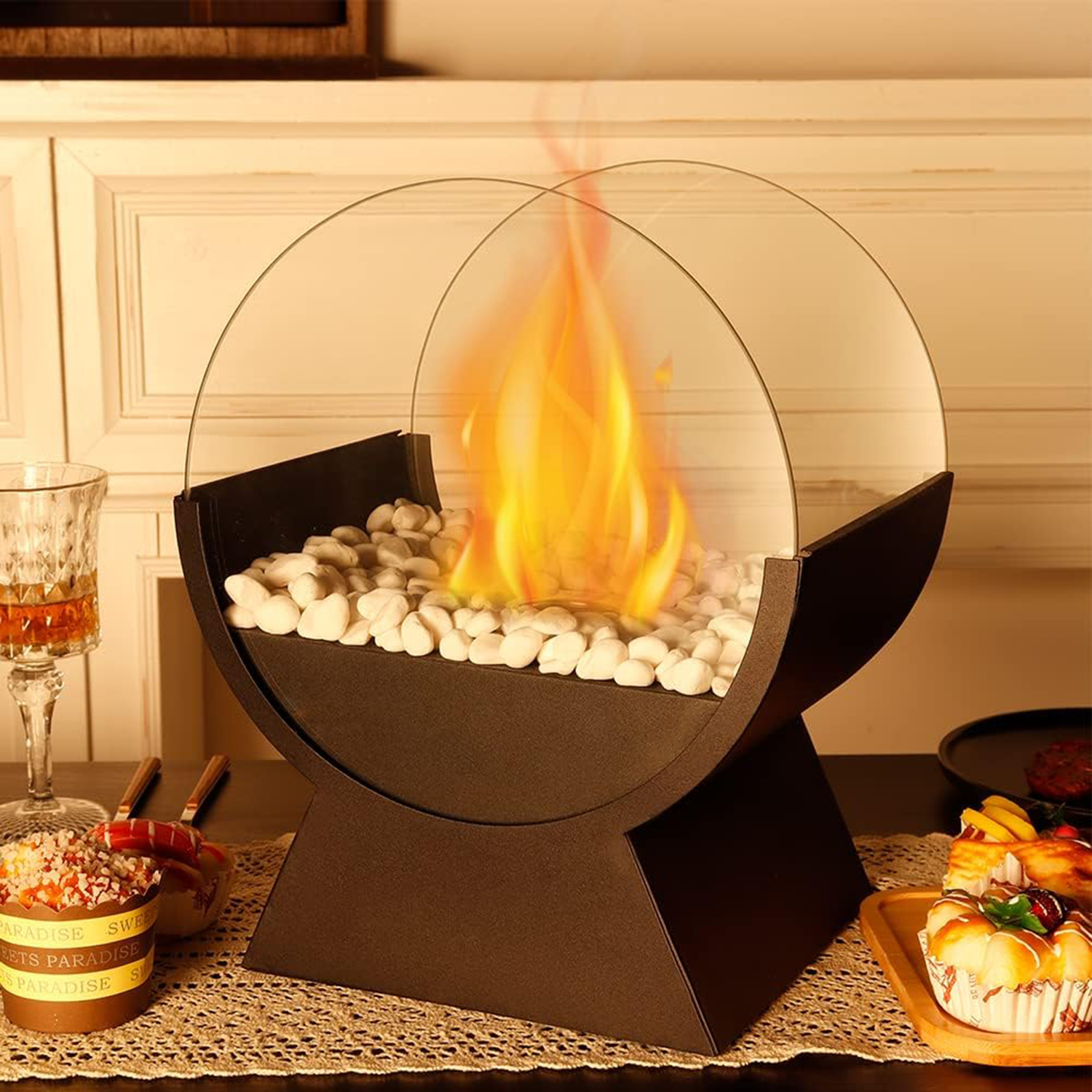 Round Glass Tabletop Fireplace 3