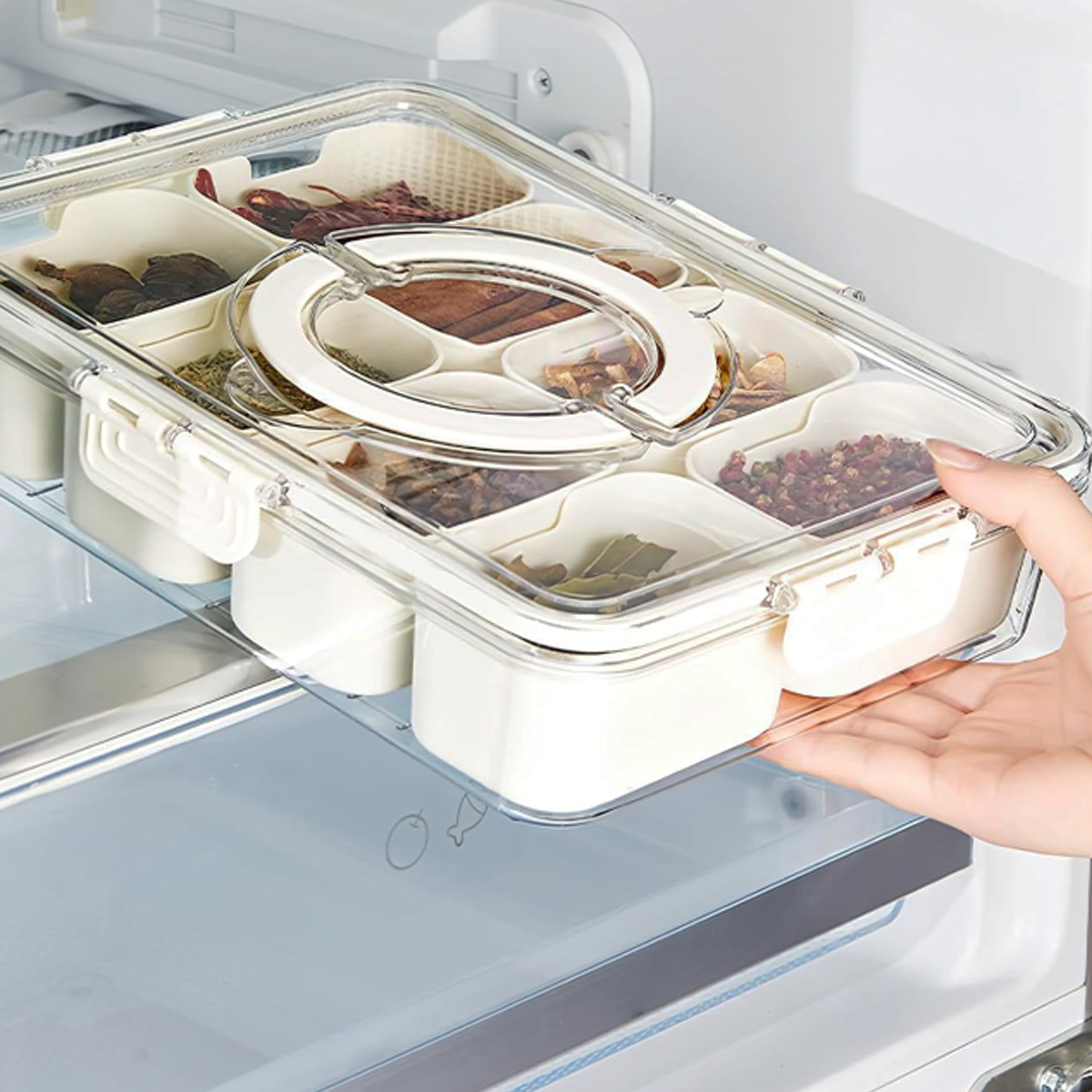 8-Compartment Spice Storage Box with Clear Lid For Kitchen 5