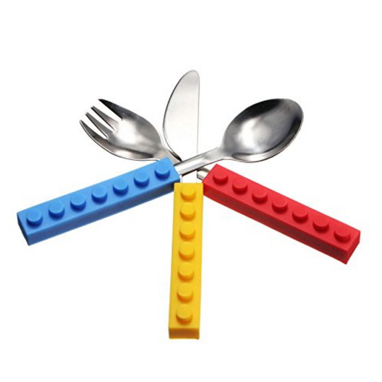 Building Block Kid Tableware 3 Piece Set with Silicone Handle 6