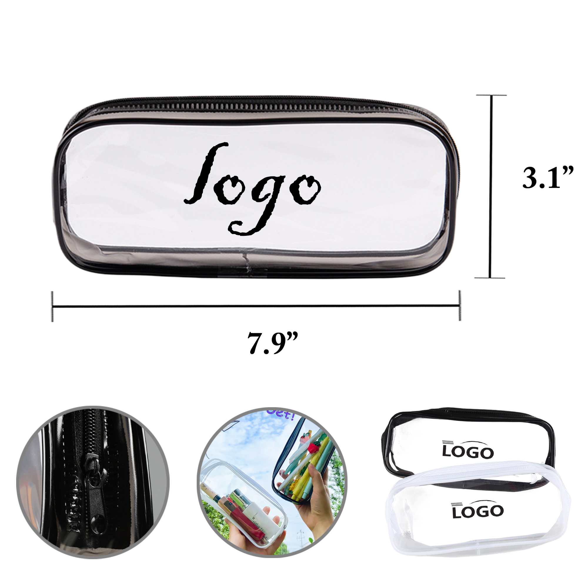 MOQ50 Clear PVC Zipper Cosmetic Pencil Case 3